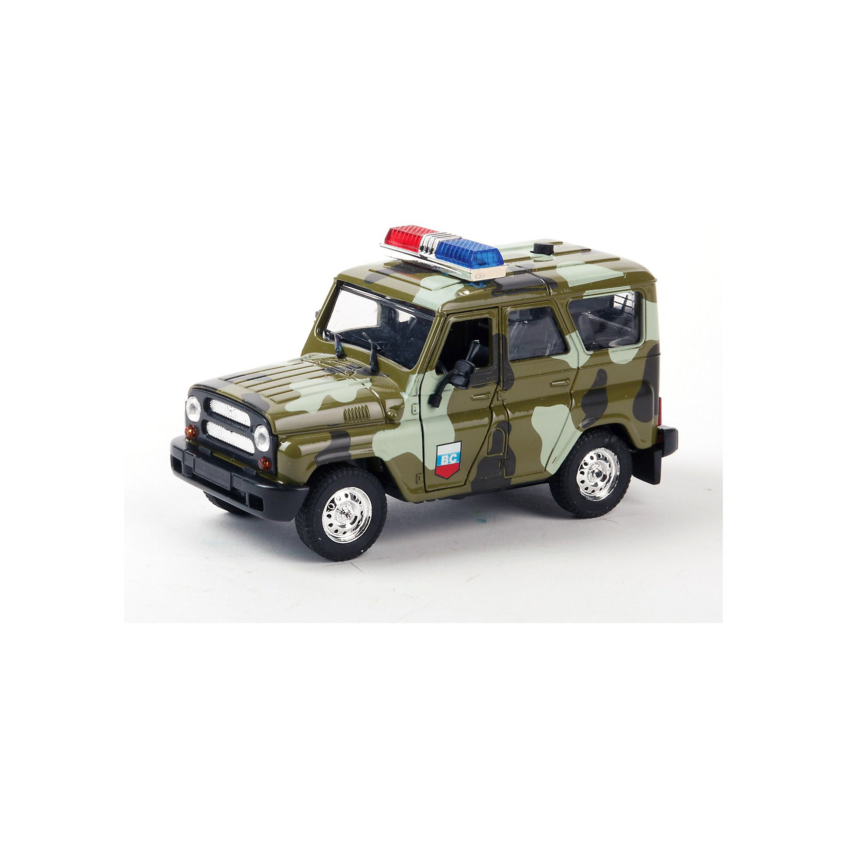 ТЕХНОПАРК Машина УАЗ hunter военная, с сиреной и мигалками ТЕХНОПАРК Машина УАЗ hunter военная, с сиреной и мигалкамиВоенный транспорт<br>Интересная инерционная игрушка - реалистичная копия настоящего военного джипа УАЗ hunter . C сиреной, мигалками (световыми и звуковыми эффектами) и с открывающимися (подвижными) элементами, этот автомобиль наверняка понравится Вашему ребенку.<br><br>ТЕХНОПАРК - российский бренд, под которым разрабатываются и выпускаются качественные современные игрушки для мальчиков. Прежде всего, это копии моделей реальных технических средств: автомобилей, самолетов и вертолетов, военной и гражданской техники. Довольно часто - это игрушки с звуковыми и световыми эффектами и разнообразными подвижнымиэлементами. Тщательная проработка каждой детали этих игрушек позволяет говорить о них также как о ценных моделях, которые могут занять достойное место на полках коллекционеров. <br><br>Дополнительная информация:<br><br>- Инерционный механизм, открываются багажник и передние двери.<br>- Свет и звук.<br><br>Ширина мм: 70<br>Глубина мм: 80<br>Высота мм: 140<br>Вес г: 240<br>Возраст от месяцев: 18<br>Возраст до месяцев: 1188<br>Пол: Мужской<br>Возраст: Детский<br>SKU: 3261694