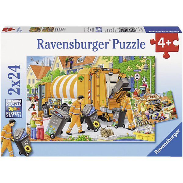 Пазл «Вывоз мусора», 2х24 деталей, Ravensburger Пазл «Вывоз мусора», 2х24 деталей, RavensburgerПазлы для малышей<br>Пазл для детей Вывоз мусора (в асортименте) состоит из 48 деталей, сделанных из экологического материала. Собрать пазл будет не только увлекательно, но и полезно для вашего ребёнка. Сборка картинки поспособствует развитию моторики рук, логического мышления, усидчивости и памяти. Ребёнок может собрать картинку самостоятельно, ведь все детали очень качественные и не будут расклеиваться при использовании. Так же на примере картинки вы сможете объяснить, объяснить как и куда вывозят мусор. Красочное изображение не потускнеют со временем и долго будут радовать вашего малыша. <br><br>В товар входит:<br>-48 деталей<br><br>Дополнительная информация:<br>-Размер картинки –18х26 см. <br>-Возраст: от 4 лет<br>-Для мальчиков и девочек<br>-Состав: картон, бумага<br>-Бренд: Ravensburger (Равенсбургер)<br>-Страна обладатель бренда: Германия<br><br>Ширина мм: 276<br>Глубина мм: 189<br>Высота мм: 39<br>Вес г: 279<br>Возраст от месяцев: 48<br>Возраст до месяцев: 72<br>Пол: Мужской<br>Возраст: Детский<br>Количество деталей: 24<br>SKU: 3284568