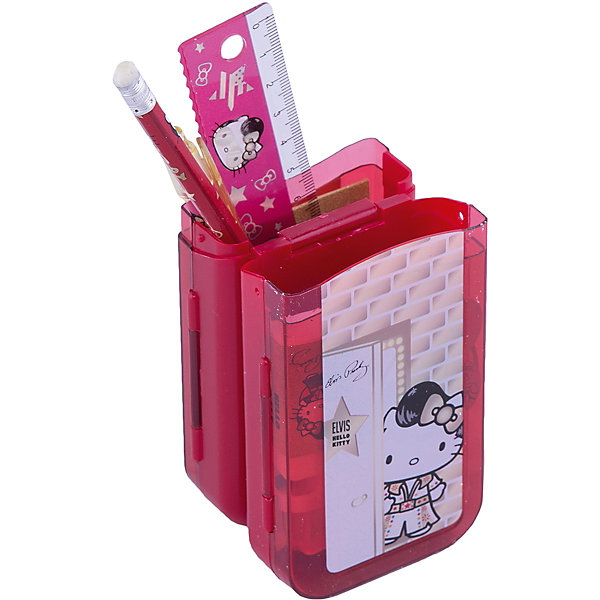 Hello Kitty Набор канцелярский: карандаш, пенал, линейка, ручка Hello Kitty Набор канцелярский: карандаш, пенал, линейка, ручкаШкольные аксессуары<br>Набор канцелярский с изображением Hello Kitty станет прекрасным помощником Вашей девочки в школе!<br><br>Дополнительная информация: <br><br>В наборе: карандаш чернографитный с ластиком, <br>пенал пластиковый складной, <br>линейка прозрачная 15 см, <br>ручка автоматическая <br>Hello Kitty Elvis<br><br>Станет прекрасным подарком юным школьницам!<br><br>Ширина мм: 70<br>Глубина мм: 205<br>Высота мм: 65<br>Вес г: 143<br>Возраст от месяцев: 96<br>Возраст до месяцев: 108<br>Пол: Женский<br>Возраст: Детский<br>SKU: 3291603