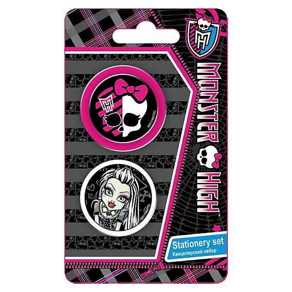 Набор канцелярский: точилка+ластик, Monster High Набор канцелярский: точилка+ластик, Monster HighШкольные аксессуары<br>Набор канцелярский в блистере с изображением любимых героинь Monster High станет прекрасным помощником Вашей малышки в школе!<br><br>Дополнительная информация:<br><br>В наборе: точилка большая, ластик фигурный. <br>Размер 13,5 х 8 х 1,5 см.<br><br>Ширина мм: 135<br>Глубина мм: 80<br>Высота мм: 15<br>Вес г: 27<br>Возраст от месяцев: 120<br>Возраст до месяцев: 156<br>Пол: Женский<br>Возраст: Детский<br>SKU: 3291619