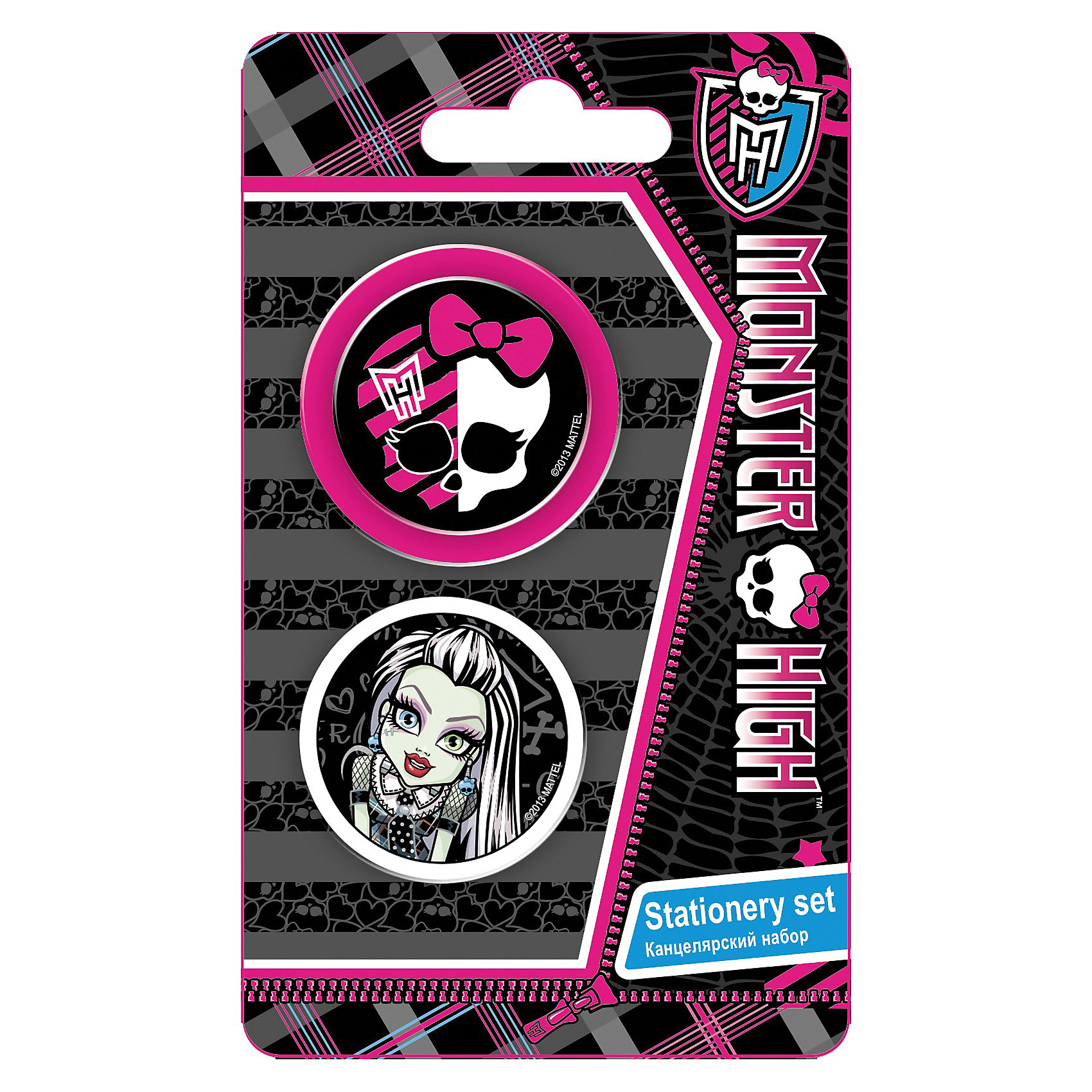 Набор канцелярский: точилка+ластик, Monster High Набор канцелярский: точилка+ластик, Monster HighНаборы канцелярии<br>Набор канцелярский в блистере с изображением любимых героинь Monster High станет прекрасным помощником Вашей малышки в школе!<br><br>Дополнительная информация:<br><br>В наборе: точилка большая, ластик фигурный. <br>Размер 13,5 х 8 х 1,5 см.<br><br>Ширина мм: 135<br>Глубина мм: 80<br>Высота мм: 15<br>Вес г: 27<br>Возраст от месяцев: 120<br>Возраст до месяцев: 156<br>Пол: Женский<br>Возраст: Детский<br>SKU: 3291619