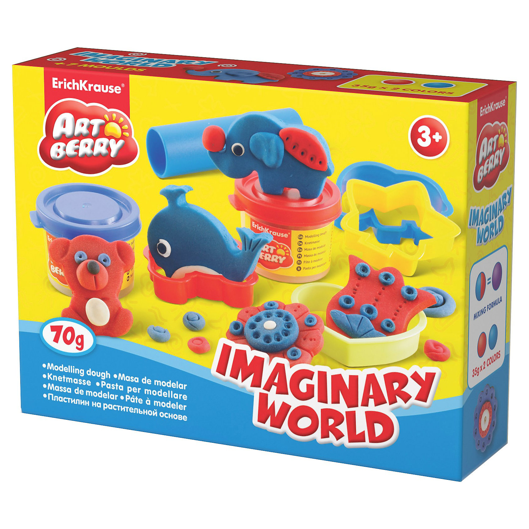 Игровой набор Imaginary World, Artberry, 2 цв Игровой набор Imaginary World, Artberry, 2 цвЛепка<br>Пластилин на растительной основе Imaginary World, 2 цв от Erich Krause (Эрих Краузе) абсолютно безопасен для Вашего малыша!<br><br>Дополнительная информация:<br><br>Состав: 2 цвета пластилина по 35 г + 4 формочки, скалка, стек, шприц.<br>Упаковка: картонная коробка в термоплёнке<br><br>Ширина мм: 160<br>Глубина мм: 40<br>Высота мм: 115<br>Вес г: 176<br>Возраст от месяцев: 36<br>Возраст до месяцев: 144<br>Пол: Унисекс<br>Возраст: Детский<br>SKU: 3293865