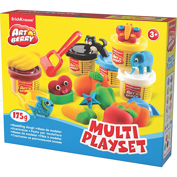 Игровой набор Multi Playset, Artberry, 5 цв Игровой набор Multi Playset, Artberry, 5 цвНаборы для лепки<br>Пластилин на растительной основе Multi Playset, 5 цв Erich Krause (Эрих Краузе) абсолютно безопасен для Вашего малыша!<br><br>Дополнительная информация:<br><br>Состав: 5 цветов пластилина по 35 г + 9 объёмных формочек, 8 формочек, 3 стека, ролик для пластилина.<br>Упаковка: картонная коробка в термоплёнке<br><br>Ширина мм: 250<br>Глубина мм: 40<br>Высота мм: 200<br>Вес г: 433<br>Возраст от месяцев: 36<br>Возраст до месяцев: 144<br>Пол: Унисекс<br>Возраст: Детский<br>SKU: 3293879
