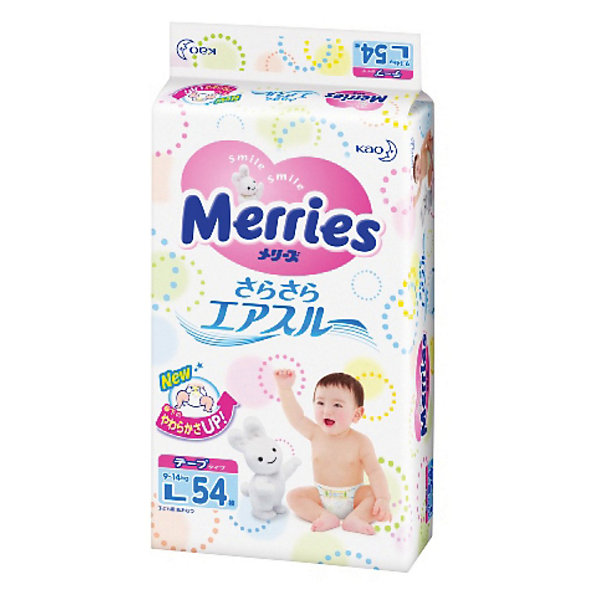 Подгузники для детей Merries, L 9-14 кг, 54 шт.
