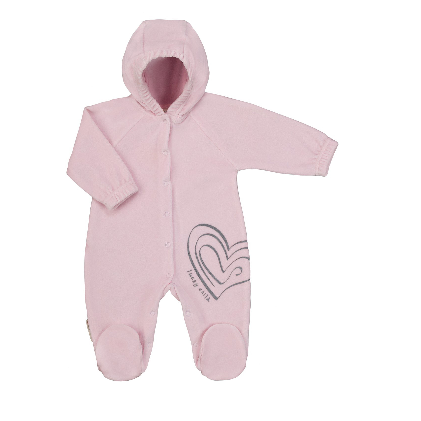 Комбинезон для девочки Lucky Child Комбинезон для девочки Lucky ChildКомбинезоны<br>Нежный комбинезон с закрытыми пяточками для девочки. Удобная застежка - кнопки впереди и по внутренней поверхности ножек. Капюшон и рукава с эластичным краем для лучшего прилегания к телу и сохранения тепла. Подкладка в тон из натурального гипоаллергенного материала (100% хлопок).<br><br>Ширина мм: 157<br>Глубина мм: 13<br>Высота мм: 119<br>Вес г: 200<br>Цвет: розовый<br>Возраст от месяцев: 9<br>Возраст до месяцев: 12<br>Пол: Женский<br>Возраст: Детский<br>Размер: 74/80,68/74,56/62,80/86,62/68<br>SKU: 3340778