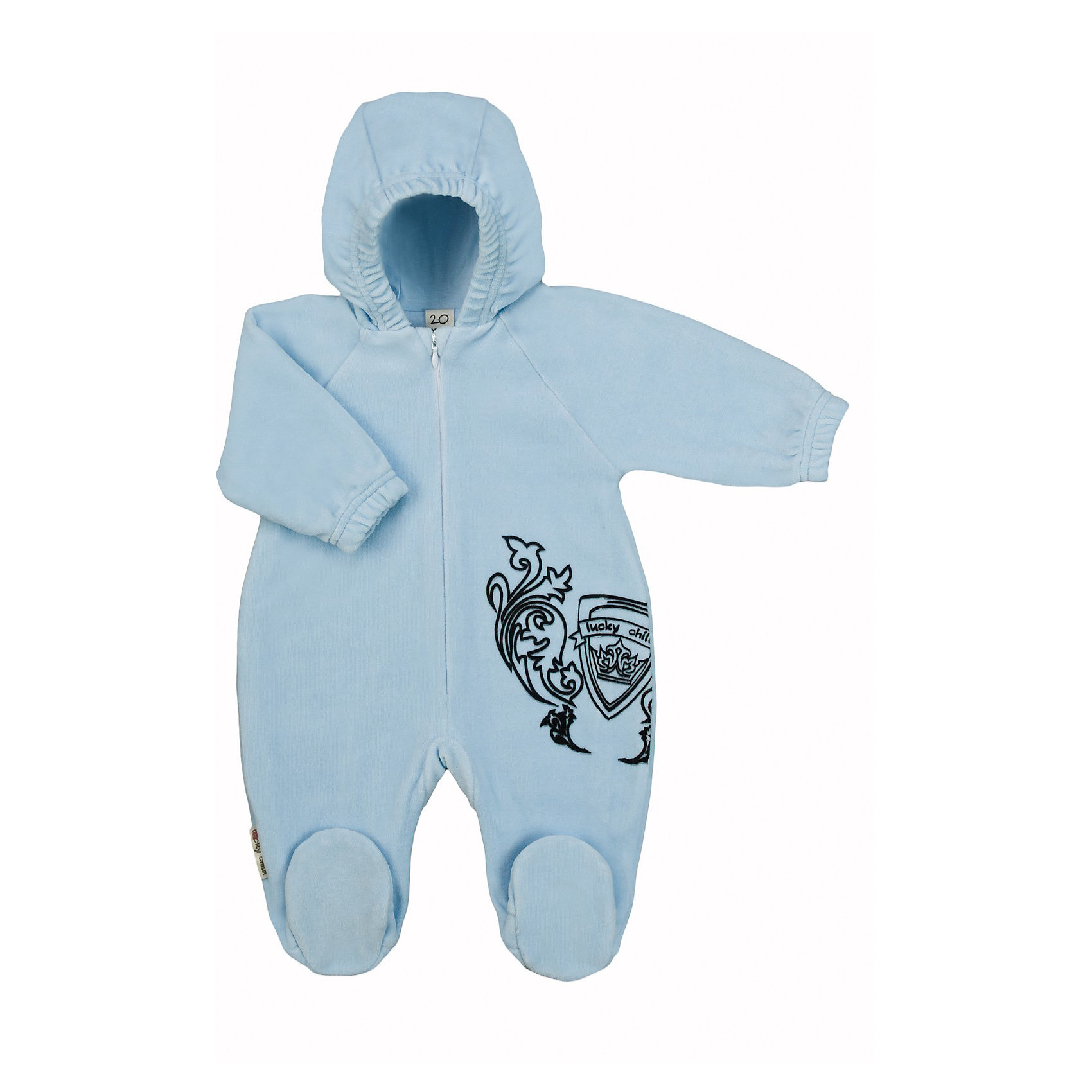 Комбинезон для мальчика Lucky Child Комбинезон для мальчика Lucky ChildКомбинезоны<br>Теплый велюровый комбинезон с закрытыми пяточками для мальчика. Обладает следующими особенностями: - нежный голубой цвет; - верхний слой из мягкого, плотного, приятного на ощупь материала (100% хлопок); - удобный капюшон с эластичным краем для лучшей посадки на голове; - длинный рукав с мягкими эластичными манжетами; - удобная застежка-молния с защитой подбородка; - подкладка в тон из натурального гипоаллергенного материала (100% хлопок)<br><br>Ширина мм: 157<br>Глубина мм: 13<br>Высота мм: 119<br>Вес г: 200<br>Цвет: голубой<br>Возраст от месяцев: 12<br>Возраст до месяцев: 18<br>Пол: Мужской<br>Возраст: Детский<br>Размер: 80/86,56/62,74/80,68/74,62/68<br>SKU: 3340811