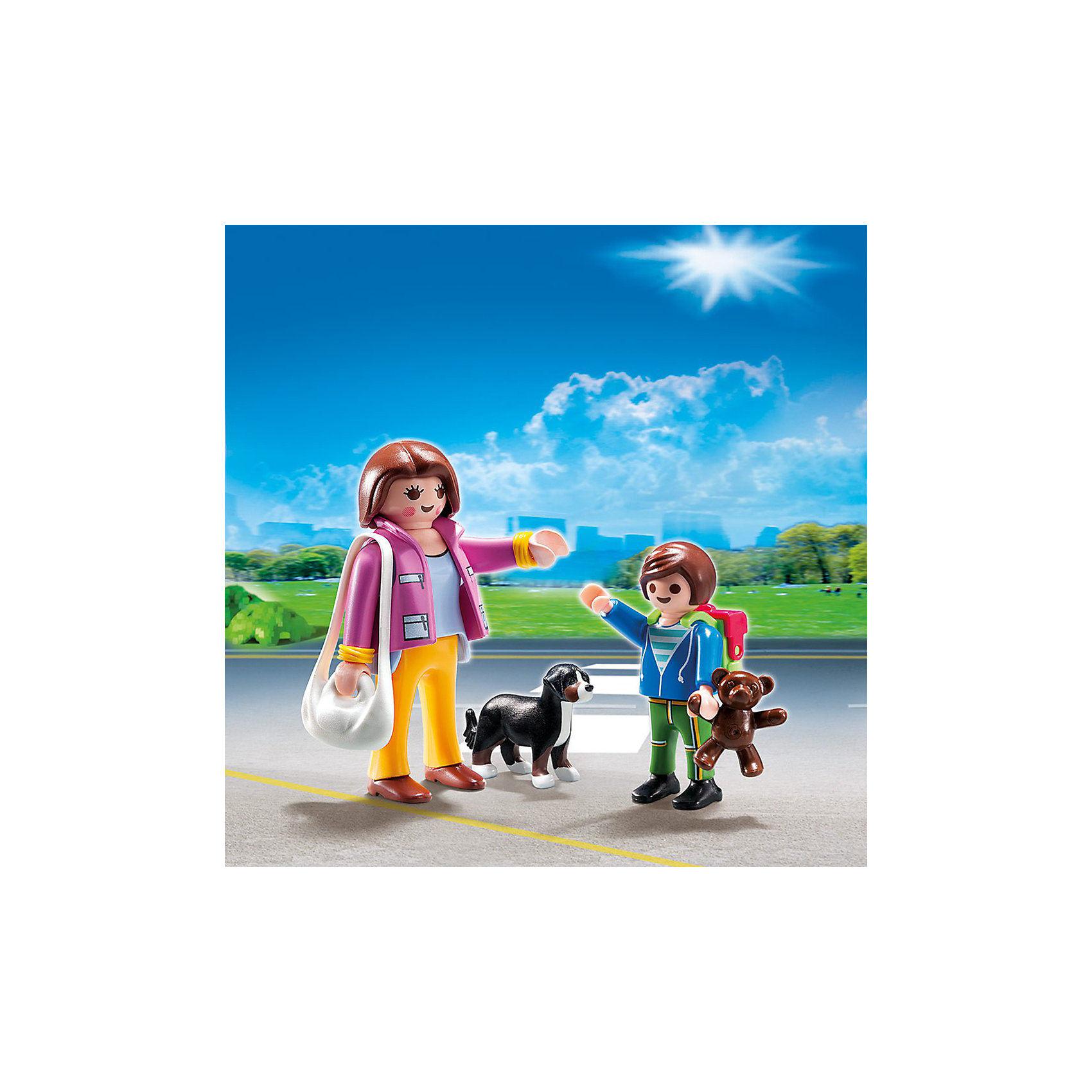 PLAYMOBIL 5513 Особняки: Набор Мама и школьник PLAYMOBIL 5513 Особняки: Набор Мама и школьникПластмассовые конструкторы<br>Конструктор PLAYMOBIL (Плеймобил) 5513 Особняки: Набор Мама и школьник - прекрасная возможность для ребенка проявить свой творческий потенциал! Полезный конструктор для развития Вашего ребенка должен быть именно таким: красочным, безопасным и очень функциональным. Мама и школьник - жители одного из прекрасных домов PLAYMOBIL (Плеймобил). Утром мама отводит малыша в школу. Провожать их вышел любимый пес. Кроха взял с собой портфель и любимого мишку. Создай увлекательные сюжеты с набором Мама и школьник или объедини его с другими наборами серии и игра станет еще интереснее. Придумывая замечательные сюжеты с деталями конструктора, Ваш ребенок развивает фантазию, учится заботе и просто прекрасно проводит время!<br><br>Дополнительная информация:<br><br>- Конструкторы PLAYMOBIL (Плеймобил) отлично развивают мелкую моторику, фантазию и воображение;<br>- В наборе: 2 минифигурки (мама и ребенок), собачка, сумка, мишка, рюкзак;<br>- Материал: безопасный пластик;<br>- Размер минифигурки взрослого: 7,5 см;<br>- Размер минифигурки ребенка: 5,2 см;<br>- Размер упаковки: 15 х 15 х 4 см;<br>- Вес: 141 г<br><br>Конструктор PLAYMOBIL (Плеймобил) 5513 Особняки: Набор Мама и школьник можно купить в нашем интернет-магазине.<br><br>Ширина мм: 150<br>Глубина мм: 149<br>Высота мм: 43<br>Вес г: 56<br>Возраст от месяцев: 48<br>Возраст до месяцев: 120<br>Пол: Женский<br>Возраст: Детский<br>SKU: 3350609