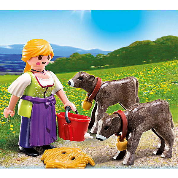 PLAYMOBIL 4778 Дополнение: Крестьянка с телятами PLAYMOBIL 4778 Дополнение: Крестьянка с телятамиПластмассовые конструкторы<br>Конструктор PLAYMOBIL (Плеймобил) 4778 Дополнение: Крестьянка с телятами - прекрасная возможность для ребенка проявить свой творческий потенциал! Серия Дополнение создана специально, чтобы сделать игры с Вашими конструкторами PLAYMOBIL (Плеймобил) еще интереснее. Крестьянка с телятами станет прекрасным дополнением к наборам из серии Ферма от PLAYMOBIL (Плеймобил). Маленькие телята хотят молочка. Крестьянка в яркой юбке принесла его в ведерке. Ведро оборудовано соской, чтобы малышам было удобно из него пить. Создай увлекательные истории с набором PLAYMOBIL (Плеймобил) 4778 Дополнение: Крестьянка с телятами!<br><br>Дополнительная информация:<br><br>- Конструкторы PLAYMOBIL (Плеймобил) отлично развивают мелкую моторику, фантазию и воображение;<br>- В наборе: минифигурка крестьянки, телята, ведро, сено, аксессуары;<br>- Количество деталей: 11 шт;<br>- Материал: безопасный пластик;<br>- Размер минифигурки: 7,5 см;<br>- Размер упаковки: 14 х 10 х 4 см<br><br>Конструктор PLAYMOBIL (Плеймобил) 4778 Дополнение: Крестьянка с телятами можно купить в нашем интернет-магазине.<br><br>Ширина мм: 145<br>Глубина мм: 101<br>Высота мм: 38<br>Вес г: 58<br>Возраст от месяцев: 48<br>Возраст до месяцев: 120<br>Пол: Женский<br>Возраст: Детский<br>SKU: 3350624