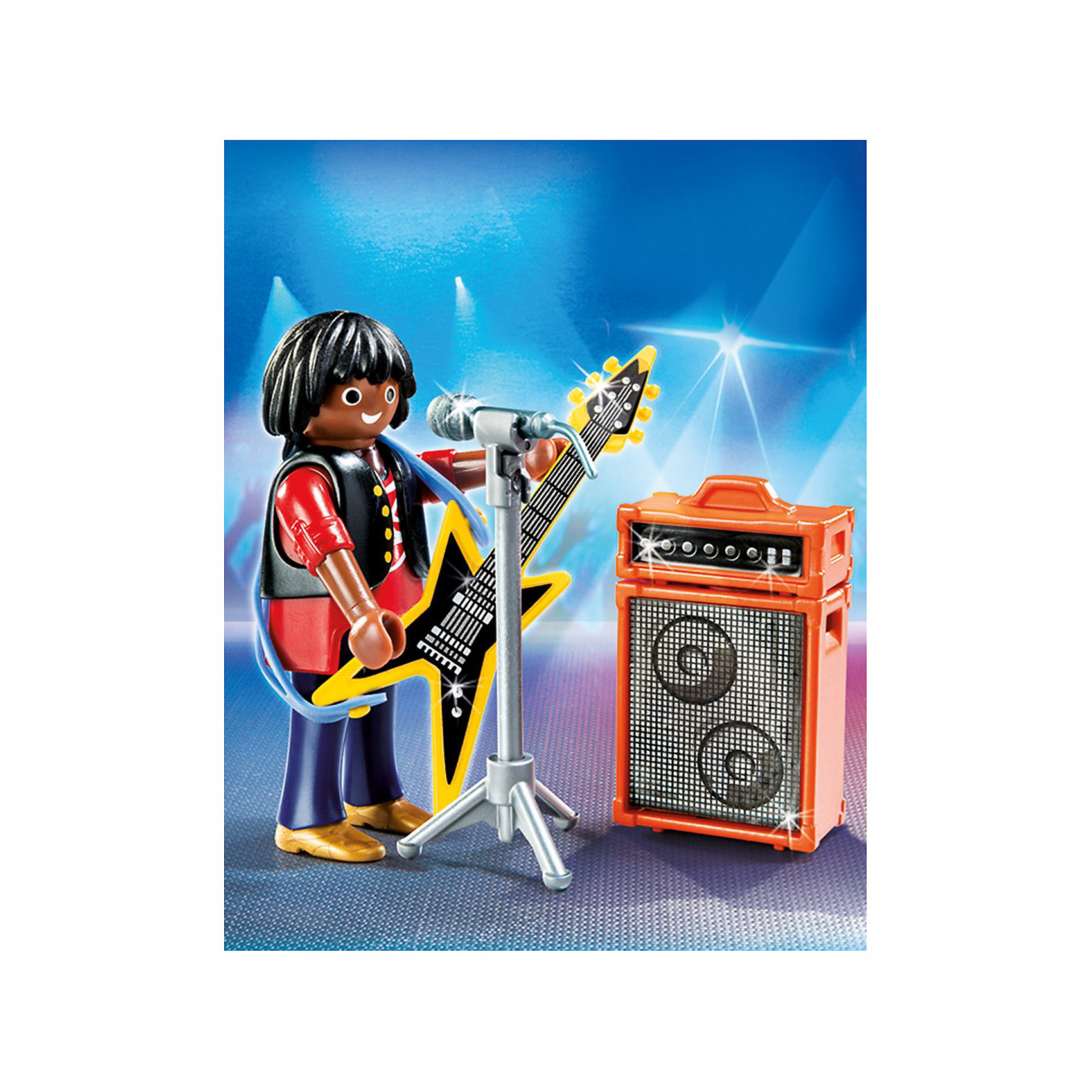 PLAYMOBIL 4784 Экстра-набор: Рок-звезда PLAYMOBIL 4784 Экстра-набор: Рок-звездаПластмассовые конструкторы<br>Реалистичная фигурка рок-звезды с аксессуарами - интересная игрушка для любителей громкой музыки и концертных выступлений. <br>Если малыш хочет быть похож на рок-звезду, ему для игры подойдут игровые наборы Playmobil.<br>Малыш сможет дать в руки музыканту гитару и поставить его на сцену, чтобы он пел и развлекал зрителей. <br>У музыканта в руках большая электрогитара, рядом стоит колонка, из которой звучит усиленная музыка. <br>На гитаристе надет модный костюм. <br>Перед звездой на подставке стоит микрофон. <br>Музыкант играет на гитаре музыку и поет в микрофон песню.<br><br>Дополнительная информация:<br><br>В комплект входят: музыкант, гитара, микрофон и колонка.<br>Ребенок может построить высокую сцену и поставить игрушечного музыканта на нее. <br>На стульчики он сможет рассадить любимые игрушки и начать концерт. <br>С такой игрушкой можно вместе выступать, играть и петь на сцене, так же ребенок сможет вести концерт, играя роль конферансье. <br>Фигурка рок-звезды развивает у ребенка любовь к музыке, звуковое восприятие и любознательность. <br>Придумывая истории с музыкантом, ребенок развивает воображение - он может музыканта выставить на улице с инструментом, и тогда получится уличный певец. <br><br>PLAYMOBIL 4784 Экстра-набор: Рок-звезда можно купить в нашем магазине.<br><br>Ширина мм: 132<br>Глубина мм: 99<br>Высота мм: 35<br>Вес г: 68<br>Возраст от месяцев: 48<br>Возраст до месяцев: 120<br>Пол: Мужской<br>Возраст: Детский<br>SKU: 3350684