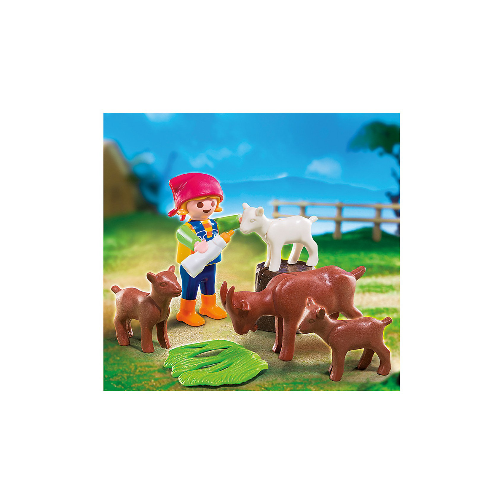 PLAYMOBIL 4785 Дополнение: Девочка с козлятами PLAYMOBIL 4785 Дополнение: Девочка с козлятамиПластмассовые конструкторы<br>Конструктор PLAYMOBIL (Плеймобил) 4785 Дополнение: Девочка с козлятами - прекрасная возможность для ребенка проявить свой творческий потенциал! Серия Дополнение создана специально, чтобы сделать игры с Вашими конструкторами PLAYMOBIL (Плеймобил) еще интереснее. Девочка с козлятами станет прекрасным дополнение к наборам из серии Ферма от PLAYMOBIL (Плеймобил). Девочка в косыночке и сапожках вышла во двор чтобы покормить маленьких козлят молочком. Крошки еще не могут есть траву, поэтому за ними нужен особый уход. Набор поможет малышу проявить заботу и будет воспитывать в ребенке доброту и ответственность. Помогите козлятам вырасти сильными и здоровыми с конструктором PLAYMOBIL (Плеймобил) 4785 Дополнение: Девочка с козлятами.<br><br>Дополнительная информация:<br><br>- Конструкторы PLAYMOBIL (Плеймобил) отлично развивают мелкую моторику, фантазию и воображение;<br>- В наборе: минифигурка девочки, коза, 3 козленка, трава, пенек, бутылочка;<br>- Количество деталей: 9 шт;<br>- Материал: безопасный пластик;<br>- Размер минифигурки: 5,2 см;<br>- Размер упаковки: 14 х 10 х 4 см<br><br>Конструктор PLAYMOBIL (Плеймобил) 4785 Дополнение: Девочка с козлятами можно купить в нашем интернет-магазине.<br><br>Ширина мм: 145<br>Глубина мм: 101<br>Высота мм: 38<br>Вес г: 74<br>Возраст от месяцев: 48<br>Возраст до месяцев: 120<br>Пол: Женский<br>Возраст: Детский<br>SKU: 3350685