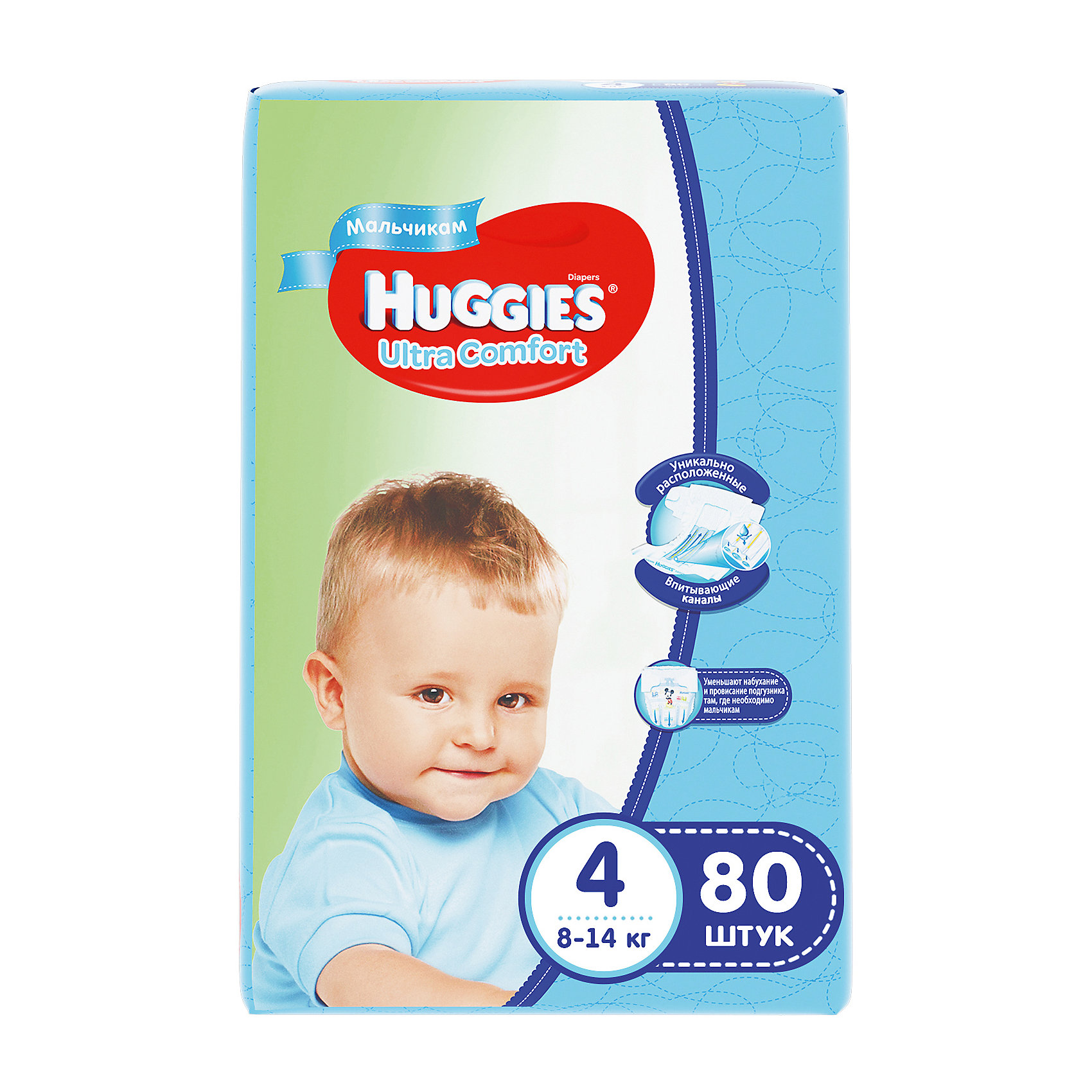 Подгузники Huggies Ultra Comfort для мальчиков Giga Pack (4) 8-14 кг, 80 шт. Подгузники Huggies Ultra Comfort для мальчиков Giga Pack (4) 8-14 кг, 80 шт.Подгузники 6-10 кг<br>С первых дней жизни мальчики и девочки такие разные.<br><br>Новые подгузники Huggies Ultra Comfort созданы специально для мальчиков и специально для девочек. Для лучшего впитывания распределяющий слой в этих подгузниках расположен там, где это нужнее всего: по центру для девочек и выше для мальчиков. Huggies Ultra Comfort изготовлены из мягких материалов с микропорами, которые позволяют коже «дышать». Специальные тянущиеся застежки с закругленными краями надежно фиксируют подгузник, а широкий суперэластичный поясок позволяет малышам свободно двигаться.<br><br>Ключевые преимущества новых Huggies Ultra Comfort:<br><br>- Широкий суперэластичный поясок помогает надежно фиксировать подгузник по спинке малыша и защищать кожу от натирания<br>- Анатомическая форма. Изогнутые резиночки повторяют анатомическую форму подгузника, помогая защитить от натирания между ножками <br>- Ультра мягкий внутренний слой по всей длине подгузника оберегает кожу малыша.<br>- Специально разработанный слой Dry Touch впитывает за секунды и помогает запереть влагу внутри.<br>- Яркие эксклюзивные подгузники c дизайном от Disney подчеркивают индивидуальность маленьких модников и модниц.<br><br>Huggies Ultra Comfort для мальчиков и для девочек — потому что они такие разные.<br><br>Дополнительная информация:<br><br>Для мальчиков.<br>Размер: 4, 8-14 кг.<br>В упаковке: 80 шт.<br><br>Подгузники Huggies Ultra Comfort для мальчиков Giga Pack (4) 8-14 кг, 80 шт. можно купить в нашем интернет-магазине.<br><br>Ширина мм: 415<br>Глубина мм: 375<br>Высота мм: 107<br>Вес г: 3040<br>Возраст от месяцев: 6<br>Возраст до месяцев: 24<br>Пол: Мужской<br>Возраст: Детский<br>SKU: 3361321