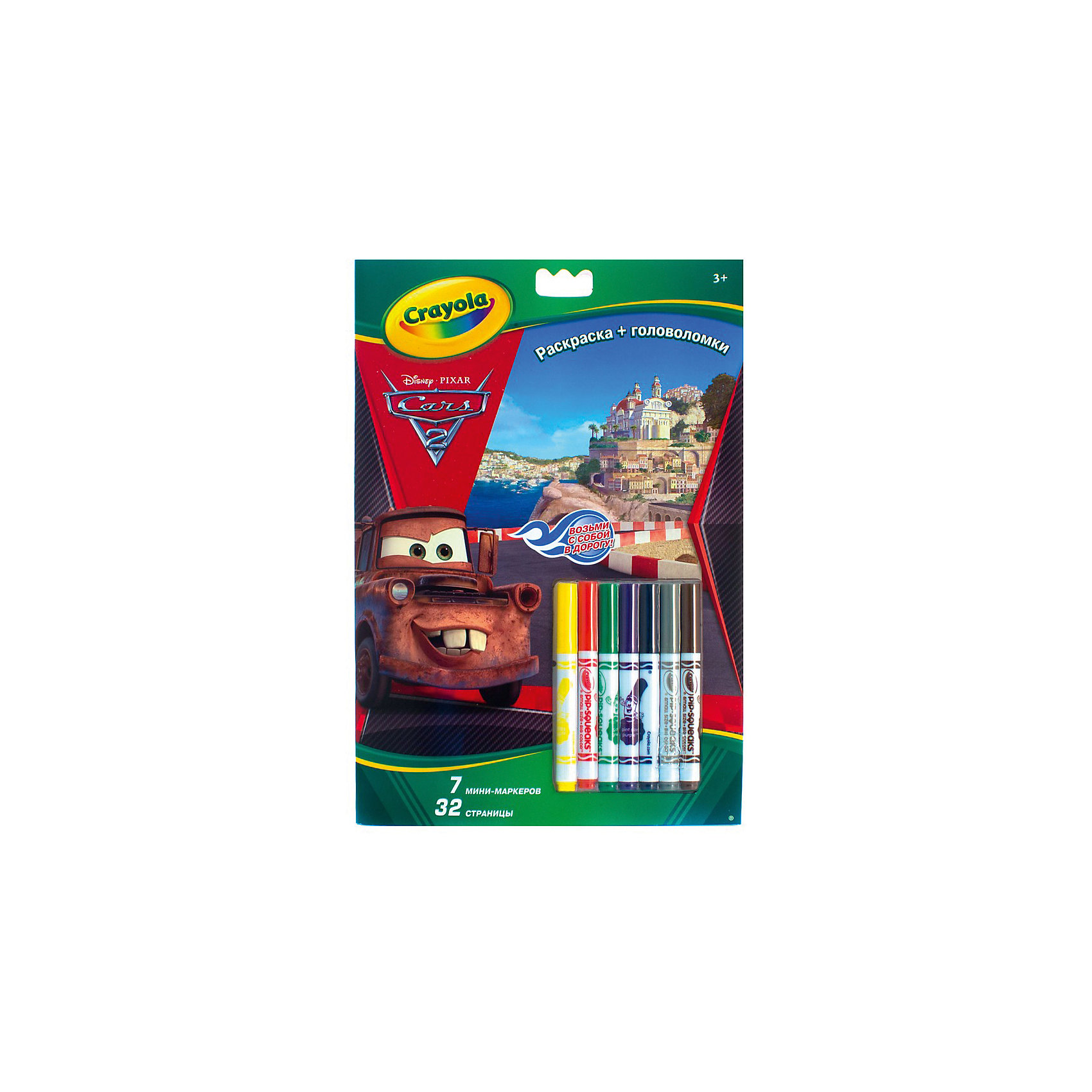 Раскраска+головоломки Тачки, Crayola Раскраска+головоломки Тачки, CrayolaТачки<br>Раскраска+головоломки Тачки, Crayola.<br><br>Раскраска Тачки с головоломками от компании Crayola понравится всем любителям мультфильма Тачки. Развивает моторику, логику, воображение и фантазию Вашего ребенка. <br>В раскраске 32 страницы и 7 небольших фломастеров. <br>Рекомендуется для детей от 3х лет <br><br>Станет прекрасным подарком любому малышу!<br>Можно легко приобрести в нашем интернет магазине<br><br>Ширина мм: 230<br>Глубина мм: 15<br>Высота мм: 355<br>Вес г: 200<br>Возраст от месяцев: 36<br>Возраст до месяцев: 60<br>Пол: Унисекс<br>Возраст: Детский<br>SKU: 3371791