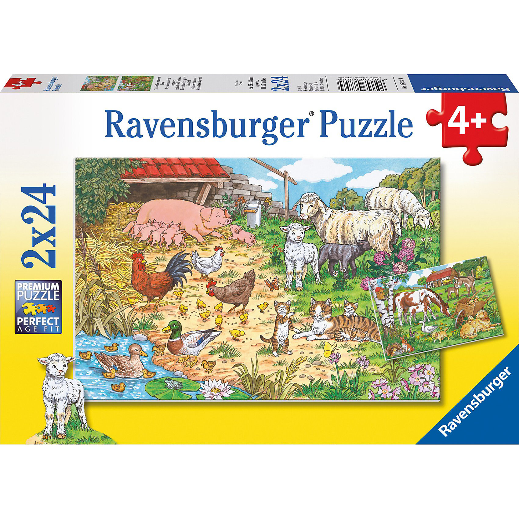 Набор пазлов «Поездка в деревню» 2х24 деталей, Ravensburger Набор пазлов «Поездка в деревню» 2х24 деталей, RavensburgerПазлы для малышей<br>Невероятно красочный Набор из 2-х пазлов «Поездка в деревню» 2х24 деталей, Ravensburger (Равенсбургер), несомненно, понравится Вашему ребенку. Собрав правильно все пазлы, он получит 2 замечательные картинки с изображением очаровательных домашних животных и милых лошадок, пасущихся на лугу. Готовую картину можно поместить в рамку, и она еще долгое время будет радовать глаз! <br><br>Характеристики:<br>-Элементы идеально соединяются друг с другом, не отслаиваются с течением времени<br>-Высочайшее качество картона и полиграфии <br>-Матовая поверхность исключает отблески<br>-Развивает: память, мышление, внимательность, усидчивость, мелкая моторика<br>-Каждая деталь пазла отличается по форме, что упростит сборку <br>-Занимательное времяпрепровождение для всей семьи<br>-Для сохранения в собранном виде можно использовать скотч или специальный клей для пазлов (в комплект не входит)<br><br>Дополнительная информация:<br>-Материал: плотный картон, бумага<br>-Размер каждого собранного пазла: 26х18 см<br>-Размер упаковки: 28х19х4 см<br>-Вес упаковки: 0,3 кг<br><br>Набор пазлов «Поездка в деревню» – это отличная развивающая игра-головоломка для детей и занимательное времяпрепровождение для всей семьи! <br><br>Набор пазлов «Поездка в деревню» 2х24 деталей, Ravensburger (Равенсбургер) можно купить в нашем магазине.<br><br>Ширина мм: 275<br>Глубина мм: 192<br>Высота мм: 37<br>Вес г: 271<br>Возраст от месяцев: 48<br>Возраст до месяцев: 72<br>Пол: Унисекс<br>Возраст: Детский<br>Количество деталей: 24<br>SKU: 3376942