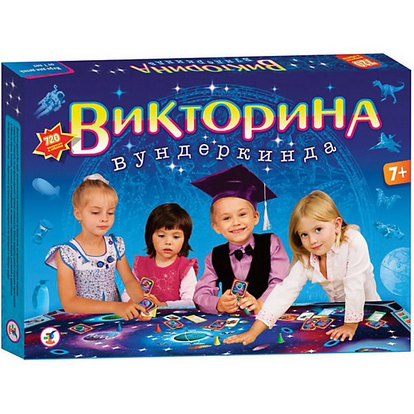 Игра Викторина вундеркинда, Дрофа-Медиа Игра Викторина вундеркинда, Дрофа-МедиаВикторины и ребусы<br>Викторина вундеркинда - это занимательное космическое путешествие, во время которого юным эрудитам предстоит отвечать на вопросы разной степени сложности из разных областей знаний: наука, техника, автомобили, старинные вещи, окружающий мир, растения, животные. космос. Цель игры - путешествуя по просторам Вселенной, посетить шесть планет и, правильно ответив, на вопросы викторины, получить на каждой из них уникальный призовой предмет. Игрок, первым вернувшийся на Землю после экспедиции, становится победителем.<br><br>Дополнительная информация:<br><br>В комплекте:<br>- игровое поле (1 шт.)<br>- карточки с вопросами (120 шт.)<br>- карточки артефактов (36 шт.)<br>- карточки планет (36 шт.)<br>- карточки ракет (6 шт.)<br>- фишки (6 шт.)<br>- кубик (1 шт.)<br>- правила с ответами (1 шт.)<br>Размер 38х27,5х3,5 см<br>Материалы: бумага, картон, пластмасса<br><br>Викторину вундеркинда, Дрофа-Медиа можно купить в нашем магазине.<br><br>Ширина мм: 380<br>Глубина мм: 275<br>Высота мм: 35<br>Вес г: 480<br>Возраст от месяцев: 84<br>Возраст до месяцев: 120<br>Пол: Унисекс<br>Возраст: Детский<br>SKU: 3381991