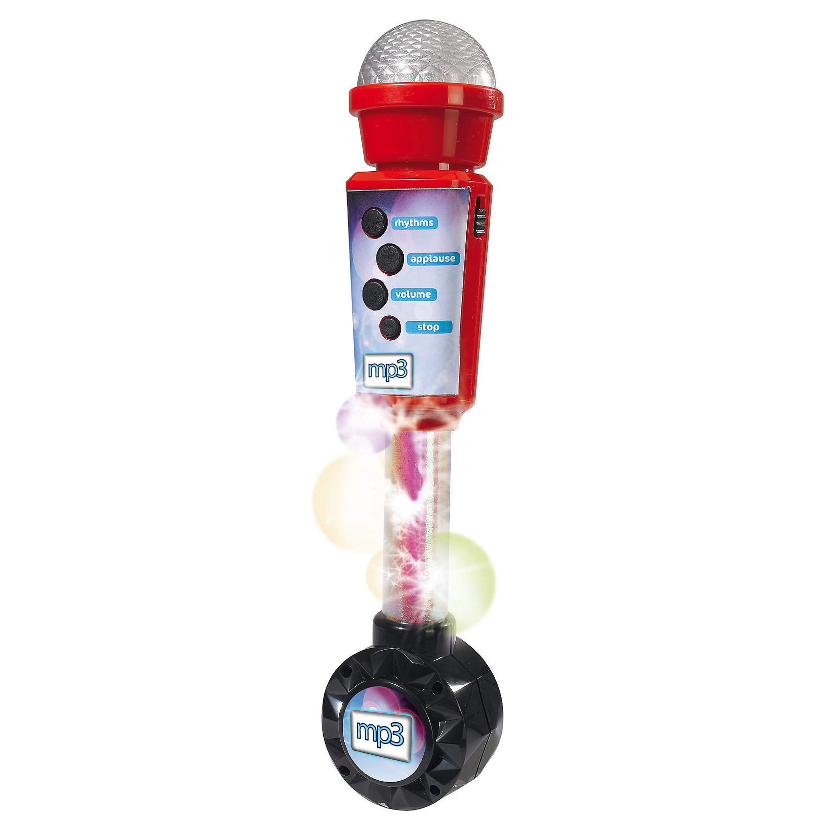 Микрофон совместимый с mp3, 4 ритма, 30 см, Simba Микрофон совместимый с mp3, 4 ритма, 30 см, SimbaМузыкальные инструменты и игрушки<br>Характеристики:<br><br>• 4 встроенных ритма;<br>• возможность подключения к MP3 плееру;<br>• кнопка включения аплодисментов;<br>• регулируемая громкость;<br>• световые эффекты;<br>• высота микрофона: 30 см;<br>• батарейки: АА - 2 шт. (не входят в комплект); <br>• размер упаковки: 13х6х32 см;<br>• материал: пластик;<br>• страна бренда: Германия.<br><br>Многофункциональный микрофон - необходимый атрибут для каждого певца. Микрофон от Simba оснащен световыми эффектами, который сделают игру еще интереснее. Во время работы основание микрофона переливается яркими огоньками.<br><br>Микрофон имеет четыре встроенных ритма, воспроизводящихся друг за другом при нажатии на кнопку. При повторном нажатии ритм меняется на следующий. Кнопка аплодисментов порадует начинающего артиста. После каждой песни певец будет рад услышать одобрение зрителей.<br><br>Громкость микрофона можно регулировать при нажатии на кнопку. Есть возможность подключения к MP3 плееру, чтобы ребенок мог подпевать любимым песням и устраивать свои музыкальные представления. Для работы необходимы две батарейки АА (не входят в комплект).<br><br>Микрофон совместимый с mp3, 4 ритма, 30 см, Simba (Симба) можно купить в нашем интернет-магазине.<br><br>Ширина мм: 323<br>Глубина мм: 128<br>Высота мм: 61<br>Вес г: 273<br>Возраст от месяцев: 72<br>Возраст до месяцев: 2147483647<br>Пол: Унисекс<br>Возраст: Детский<br>SKU: 3387043