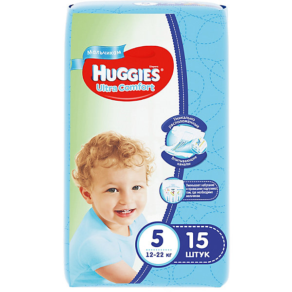 Подгузники Huggies Ultra Comfort 5 для мальчиков, 12-22 кг, 15 шт. Подгузники Huggies Ultra Comfort 5 для мальчиков, 12-22 кг, 15 шт.Микки Маус и друзья<br>С первых дней жизни мальчики и девочки такие разные.<br><br>Новые подгузники Huggies Ultra Comfort созданы специально для мальчиков и специально для девочек. Для лучшего впитывания распределяющий слой в этих подгузниках расположен там, где это нужнее всего: по центру для девочек и выше для мальчиков. Huggies Ultra Comfort изготовлены из мягких материалов с микропорами, которые позволяют коже «дышать». Специальные тянущиеся застежки с закругленными краями надежно фиксируют подгузник, а широкий суперэластичный поясок позволяет малышам свободно двигаться.<br><br>Ключевые преимущества новых Huggies Ultra Comfort:<br><br>- Широкий суперэластичный поясок помогает надежно фиксировать подгузник по спинке малыша и защищать кожу от натирания<br>- Анатомическая форма. Изогнутые резиночки повторяют анатомическую форму подгузника, помогая защитить от натирания между ножками <br>- Ультра мягкий внутренний слой по всей длине подгузника оберегает кожу малыша.<br>- Специально разработанный слой Dry Touch впитывает за секунды и помогает запереть влагу внутри.<br>- Яркие эксклюзивные подгузники c дизайном от Disney подчеркивают индивидуальность маленьких модников и модниц.<br><br>Huggies Ultra Comfort для мальчиков и для девочек — потому что они такие разные.<br><br>Дополнительная информация:<br><br>Для мальчиков.<br>Размер: 5, для малышей от 12 до 22 кг.<br>В упаковке: 15 шт.<br><br>Подгузники Huggies Ultra Comfort для мальчиков (5) 12-22 кг, 15 шт. можно купить в нашем интернет-магазине.<br><br>Ширина мм: 240<br>Глубина мм: 150<br>Высота мм: 107<br>Вес г: 630<br>Возраст от месяцев: 12<br>Возраст до месяцев: 84<br>Пол: Мужской<br>Возраст: Детский<br>SKU: 3389823