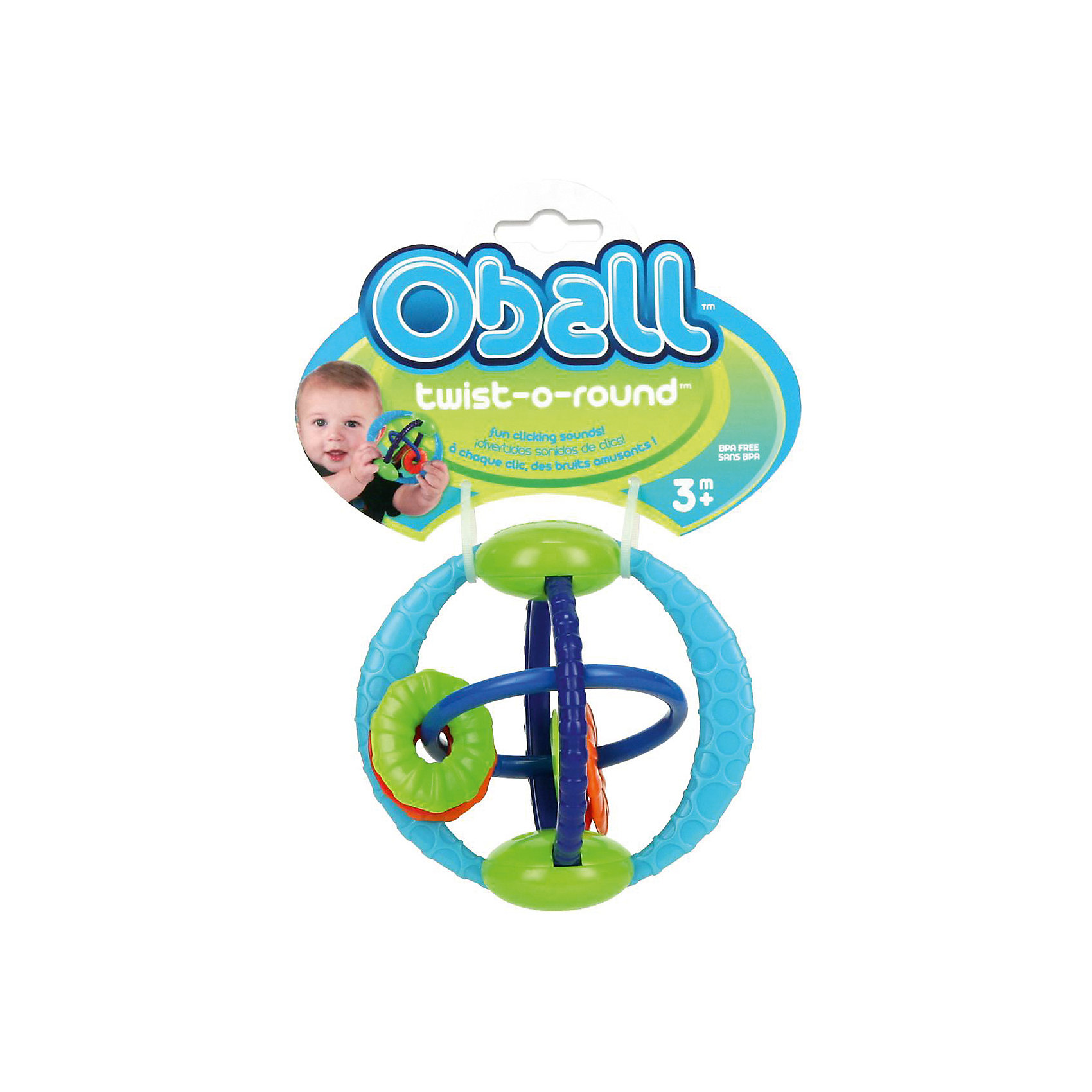 Развивающая игрушка Twist-O-Round, Oball Развивающая игрушка Twist-O-Round, OballРазвивающие игрушки<br>Уникальная развивающая игрушка-шар с вращающимися кольцами издает щелкающие звуки!<br><br>ОСОБЕННОСТИ<br>Все элементы игрушки двигаются и легко перемещаются<br>6 цветных бусинок разной формы для развития тактильных ощущений<br>При движении колец игрушка забавно трещит благодаря «щелкающему» механизму!<br>Рельефные кольца и бусинки для кусания успокоят нежные десна малыша<br>Легко хватать маленькими ручками<br><br>Дополнительные характеристики<br> Не содержит вредных веществ<br> Размеры товара: 11*11*9 см<br> Размеры коробки: 10*1<br><br>Ширина мм: 183<br>Глубина мм: 139<br>Высота мм: 68<br>Вес г: 84<br>Возраст от месяцев: 3<br>Возраст до месяцев: 18<br>Пол: Унисекс<br>Возраст: Детский<br>SKU: 3400188