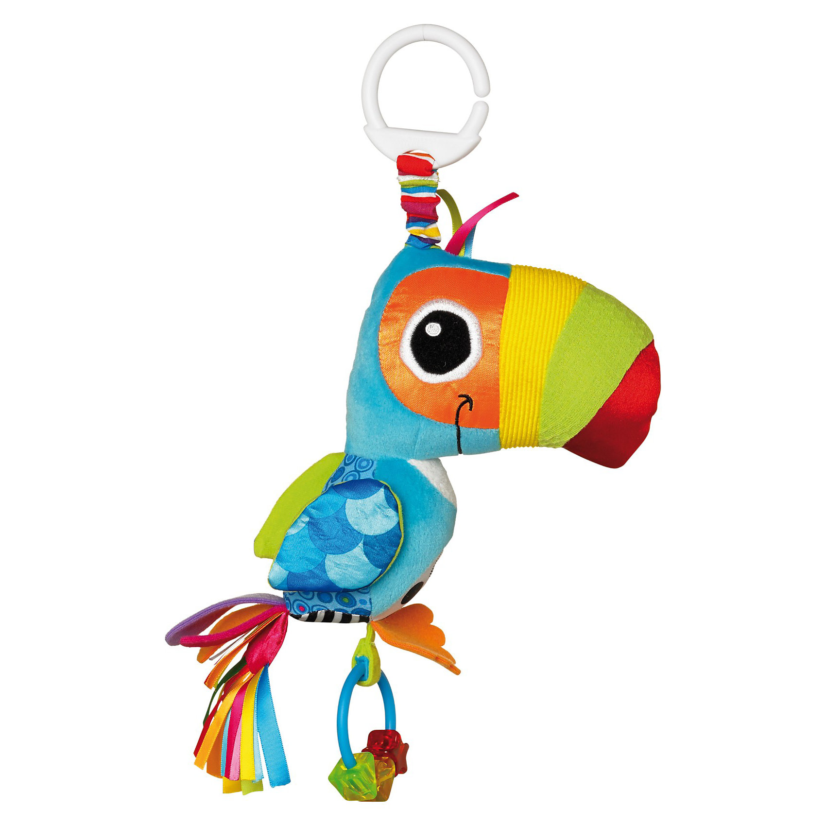 Игрушка Веселый Тукан, Lamaze Игрушка Веселый Тукан, LamazeИгрушка Веселый Тукан, Lamaze - замечательная красочная игрушка, которая обязательно привлечет внимание Вашего малыша. Игрушка выполнена в виде симпатичной нарядной птички с хвостом из ярких атласных лент, легко крепится к детской кроватке, коляске или автокреслу. У игрушки множество разноцветных деталей из мягких материалов различной фактуры, что способствует развитию тактильного и цветового восприятия, тренирует мелкую моторику ребенка. При нажатии на клюв птичка пищит, в лапках она держит кольцо-прорезыватель с разноцветными фигурками. При прикосновении игровые элементы издают разнообразные шуршащие звуки. <br><br>Дополнительная информация:<br><br>- Материал: текстиль.<br>- Размер упаковки: 7,62 х 22,9 х 28,3 см.<br>- Вес: 0,11 кг.<br><br>Игрушку Веселый Тукан, Lamaze, можно купить в нашем интернет-магазине.<br><br>Ширина мм: 260<br>Глубина мм: 147<br>Высота мм: 83<br>Вес г: 102<br>Возраст от месяцев: 0<br>Возраст до месяцев: 24<br>Пол: Унисекс<br>Возраст: Детский<br>SKU: 3487477