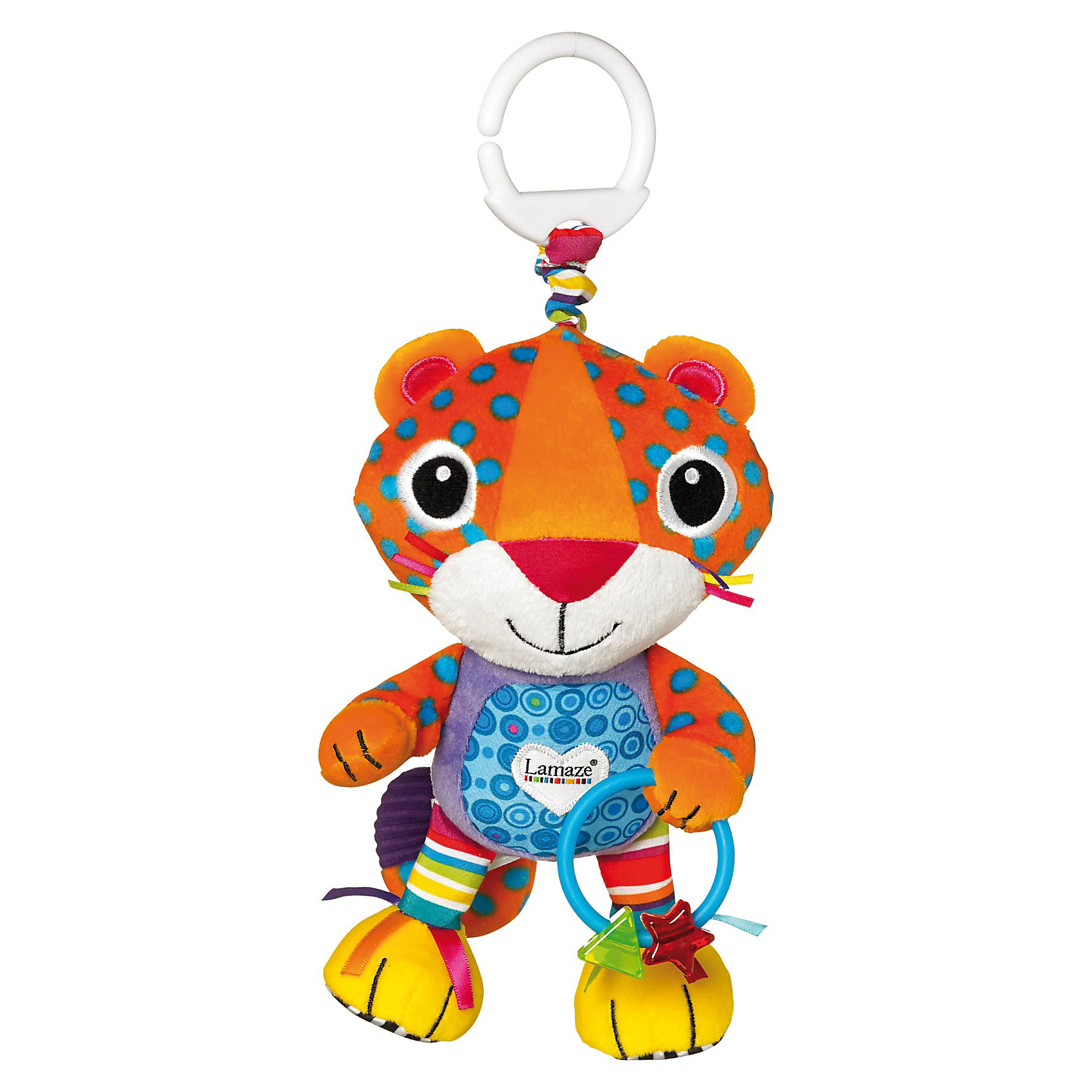 Игрушка Леопардик Мурр, Lamaze Игрушка Леопардик Мурр, LamazeПодвески<br>Яркая игрушка для самых маленьких обязательно полюбится крохе. Выполнена из разноцветных материалов различной фактуры, что позволяет развивать мелкую моторику, сенсорное и цветовое восприятие. Леопардик приятен на ощупь, плотно набит, держит в лапке кольцо-прорезыватель. За кольцо, расположенное в верхней части, игрушку очень удобно подвешивать к кроватке, коляске или манежу. Веселый леопардик Мурр обязательно понравится крохе. <br><br>Дополнительная информация:<br><br>- Материал: пластик, текстиль.<br>- Размер одной погремушки: 28 см.<br>- Цвет: разноцветный.<br>- Звуковые эффекты: пищалка.<br>- Кольцо-прорезыватель.<br><br>Игрушку Леопардик Мурр, Lamaze можно купить в нашем магазине.<br><br>Ширина мм: 253<br>Глубина мм: 159<br>Высота мм: 81<br>Вес г: 151<br>Возраст от месяцев: 0<br>Возраст до месяцев: 18<br>Пол: Унисекс<br>Возраст: Детский<br>SKU: 3487478