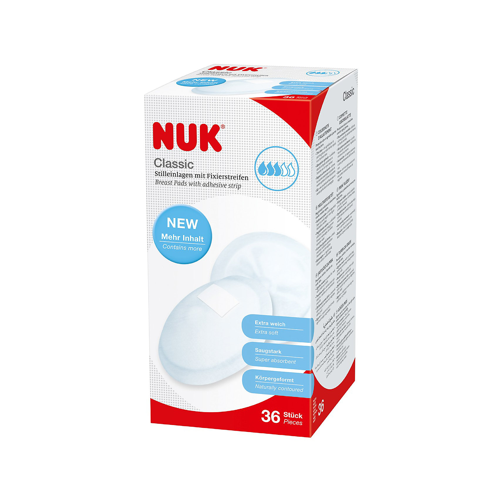 Прокладки для груди кормящих матерей Classic, NUK, 36 шт. Прокладки для груди кормящих матерей Classic, NUK, 36 шт.Накладки на грудь<br>Прокладки для груди кормящих матерей Classic, NUK, 36 шт. – легкое решение деликатной проблемы.<br>Прокладки позволяют впитывать в себя максимум, а специальный слой делает из жидкости гель, предотвращая протекание. Несмотря на обильное впитывание, прокладки ультратонкие и полностью повторяют форму груди. Поэтому их легко и комфортно носить, и они не заметны окружающим. Не вываливаются из лифчика благодаря клеящимся полоскам. Флисовый материал, прилегающий к груди, не вызывает раздражения, позволяя коже дышать.<br><br>Дополнительная информация:<br><br>- упаковка: 36 штуки<br><br>Прокладки для груди кормящих матерей Classic, NUK, 36 шт. можно купить в нашем интернет магазине.<br><br>Ширина мм: 212<br>Глубина мм: 101<br>Высота мм: 104<br>Вес г: 121<br>Возраст от месяцев: -2147483648<br>Возраст до месяцев: 2147483647<br>Пол: Унисекс<br>Возраст: Детский<br>SKU: 3509752