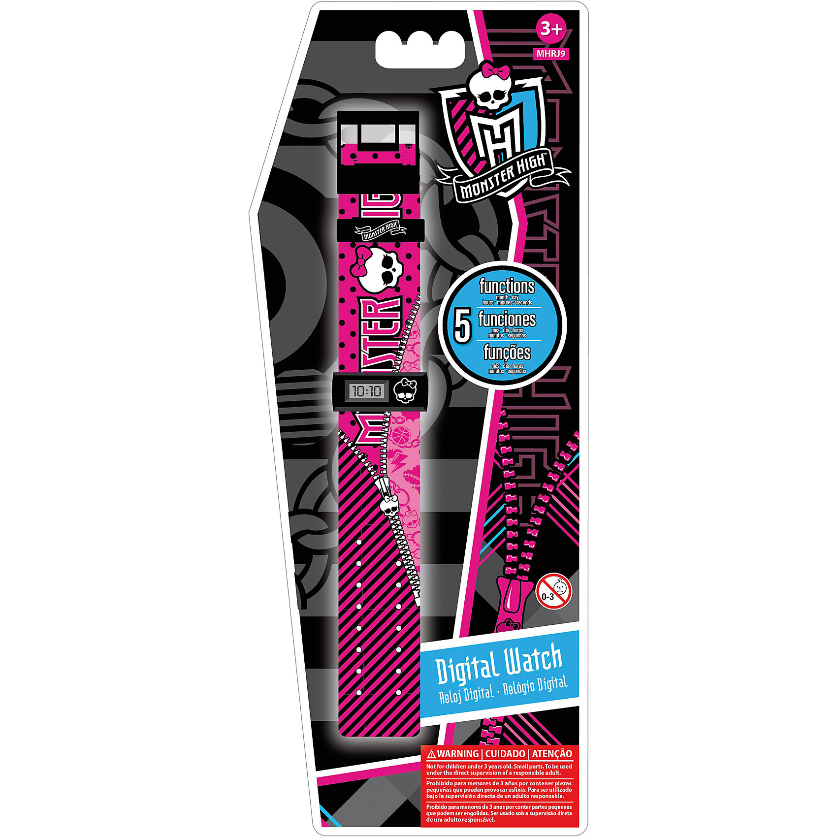 Часы наручные электронные, Monster High Часы наручные электронные, Monster HighMonster High<br>Часы наручные электронные, Monster High (Школа Монстров) - стильный подарок настоящим фанатам Школы Монстров.<br>Оригинальные прямоугольные детские часы с корпусом и браслетом из пластика. Часы имеют 5 функций: месяц, день, часы, минуты и секунды. <br><br>Дополнительная информация:<br><br>- Размер циферблата часов: 3х1,5см.<br>- Длина ремешка с часами: 21см.<br>- Ширина ремешка: 3см.<br>- Возраст от 3 лет (товар содержит мелкие детали)<br>- Срок гарантии часов - 6 месяцев<br><br>Часы наручные электронные, Monster High (Школа Монстров) можно купить в нашем интернет-магазине.<br><br>Ширина мм: 113<br>Глубина мм: 13<br>Высота мм: 278<br>Вес г: 48<br>Возраст от месяцев: 36<br>Возраст до месяцев: 144<br>Пол: Женский<br>Возраст: Детский<br>SKU: 3514685