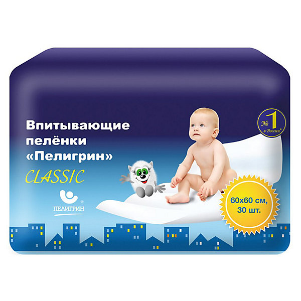 Детские впитывающие пеленки Пелигрин Classic 60х60 см., 30 шт Детские впитывающие пеленки Пелигрин Classic 60х60 см., 30 штОдноразовые пеленки<br>Не любите переплачивать, а в тоже время цените стабильное качество детских товаров: тогда серия детских впитывающих пеленок Пелигрин Classic 60х60 см. - это ваш выбор!<br>Удобны в применении, как дома, так и за его пределами. Пеленками удобно застилать кроватку малыша на ночь, днём ребёнок может принимать на них воздушные ванны, их также можно использовать во время массажа. Малыши любят полежать и понежиться без подгузников, с голой попкой!<br> Они прекрасно впитывают, не протекают и главное не вызывают аллергии. Небольшие по размеру пеленки можно использовать для детского стульчика во время кормления и игр, если процесс отказа от подгузников только начался, их можно успешно использовать и в автомобильном кресле, особенно летом, если малыш ездит уже без подгузников, но еще не привык сообщать о своих потребностях. Кстати, летом детки на них не потеют. Использование одноразовых пеленок поможет вашему ребенку мягко перейти ко сну без подгузников, сначала - во время дневного сна, затем - можно отказаться от подгузников и на ночь. Пеленка позволит малышу остаться сухим и защитит постель от маленьких неприятностей. <br>Пеленки Пелигрин Classic отличного качества.<br>Экономичная новинка для заботливых мам!<br><br>Дополнительная информация:<br><br>- полиэтиленовое основание исключает протекание жидкости;<br>- наполнитель не скатывается и остается равномерным надолго;<br>- отлично впитывают, не пропуская влагу на пеленальный стол или кроватку;<br>- нетканый материал оставляет поверхность всегда сухой;<br>- впитывающий слой надежно удерживает влагу и запах;<br>- оптимальный размер для защиты стульчика;<br>- большая пачка позволит существенно сэкономить семейный бюджет;<br>- состав: нетканый материал, распушенная целлюлоза, полиэтилен;<br>- Размер: 60 х 60 см<br>- В упаковке 30 шт.<br><br>Подарите малышу настоящую заботу! <br>Детские впитывающие пеленки Пелигрин Classic 60 х 60 см., 30 шт можно купить в нашем интернет - магазине.<br><br>Ширина мм: 383<br>Глубина мм: 127<br>Высота мм: 187<br>Вес г: 1064<br>Возраст от месяцев: -2147483648<br>Возраст до месяцев: 2147483647<br>Пол: Унисекс<br>Возраст: Детский<br>SKU: 3517512