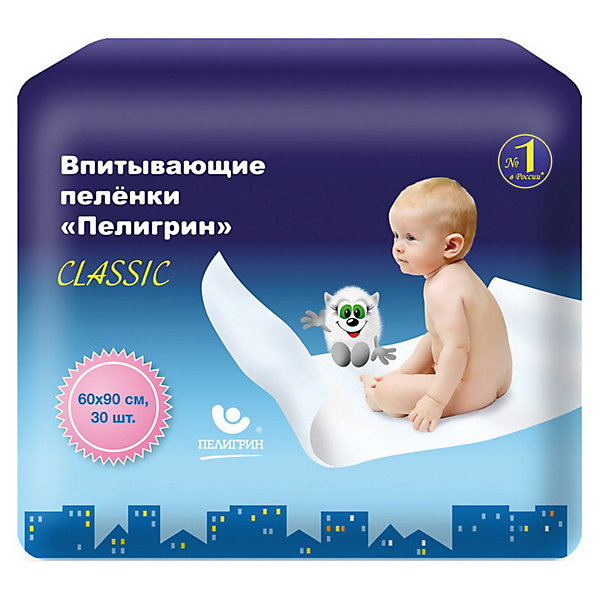 Детские впитывающие пеленки Пелигрин Classic 60х90 см., 30 шт Детские впитывающие пеленки Пелигрин Classic 60х90 см., 30 штОдноразовые пеленки<br>Не любите переплачивать, а в тоже время цените стабильное качество детских товаров: тогда серия детских впитывающих пеленок Пелигрин Classic 60 х 90 см. - это ваш выбор!<br>Удобны в применении, как дома, так и за его пределами. Пелёнками удобно застилать кроватку малыша на ночь, днём ребёнок может принимать на них воздушные ванны, их также можно использовать во время массажа. Малыши любят полежать и понежиться без подгузников, с голой попкой!<br> Они прекрасно впитывают, не протекают и главное не вызывают аллергии. Большие по размеру пеленки можно использовать для застилания кровати и игр, если процесс отказа от подгузников только начался, их можно успешно использовать и в автомобильном кресле, особенно летом, если малыш ездит уже без подгузников, но еще не привык сообщать о своих потребностях. Кстати, летом детки на них не потеют. Использование одноразовых пеленок поможет вашему ребенку мягко перейти ко сну без подгузников, сначала - во время дневного сна, затем - можно отказаться от подгузников и на ночь. Пеленка позволит малышу остаться сухим и защитит постель от маленьких неприятностей. <br>Пеленки Пелигрин Classic отличного качества.<br>Экономичная новинка для заботливых мам!<br><br>Дополнительная информация:<br><br>- полиэтиленовое основание исключает протекание жидкости;<br>- наполнитель не скатывается и остается равномерным надолго;<br>- отлично впитывают, не пропуская влагу на пеленальный стол или кроватку;<br>- нетканый материал оставляет поверхность всегда сухой;<br>- впитывающий слой надежно удерживает влагу и запах;<br>- оптимальный размер для защиты кроватки;<br>-большая пачка позволит существенно сэкономить семейный бюджет;<br>- состав: нетканый материал, распушенная целлюлоза, полиэтилен;<br>- Размер: 60 х 90 см<br>- В упаковке 30 шт.<br><br>Подарите малышу настоящую заботу! <br>Детские впитывающие пеленки Пелигрин Classic 60 х 90 см., 30 шт можно купить в нашем интернет - магазине.<br><br>Ширина мм: 390<br>Глубина мм: 127<br>Высота мм: 285<br>Вес г: 1649<br>Возраст от месяцев: -2147483648<br>Возраст до месяцев: 2147483647<br>Пол: Унисекс<br>Возраст: Детский<br>SKU: 3517513