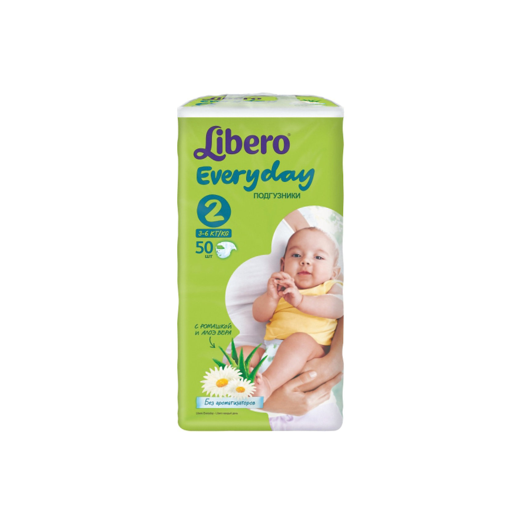 Подгузники Libero Everyday, Mini 3-6 кг (2), 50 шт., Econom Подгузники Libero Everyday, Mini 3-6 кг (2), 50 шт., EconomПодгузники классические<br>Подгузники Libero Everyday (Либеро Эвридэй) Size 2 (3-6кг), 50 шт.<br><br>Характеристики:<br><br>• быстро впитывают влагу и удерживают ее<br>• нетканый дышащий материал<br>• эластичная резиночка не сковывает движения ребенка<br>• мягкий барьер вокруг ног защитит от протеканий<br>• приятный рисунок<br>• многоразовые застежки<br>• размер: 2 (от 3 до 6 кг)<br>• количество в упаковке: 50 шт.<br><br>Подгузники Libero Everyday подарят сухость и комфорт вашему малышу. Подгузники плотно прилегают к телу и не сковывают движения крохи, благодаря эластичному поясу. Нетканый материал подгузника имеет отверстия для циркуляции воздуха, позволяющие коже дышать, что особенно важно для новорожденных. Внутренний слой быстро впитывает влагу, равномерно распределяет и удерживает ее внутри. <br>Ромашка и алоэ бережно позаботятся о коже малыша и не допустят воспаления и раздражения. Подарите крохе комфорт с подгузниками Libero Everyday!<br><br>Подгузники Libero Everyday (Либеро Эвридэй) Size 2 (3-6кг), 50 шт вы можете купить в нашем интернет-магазине.<br><br>Ширина мм: 115<br>Глубина мм: 195<br>Высота мм: 370<br>Вес г: 1078<br>Возраст от месяцев: 0<br>Возраст до месяцев: 3<br>Пол: Унисекс<br>Возраст: Детский<br>SKU: 3517601