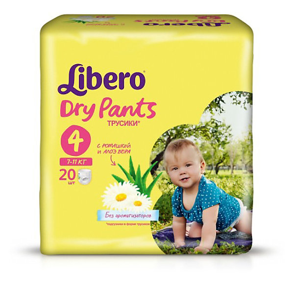 Трусики Libero Dry Pants, Maxi 7-11 кг, 20 шт. Трусики Libero Dry Pants, Maxi 7-11 кг, 20 шт.Трусики-подгузники<br>Трусики-подгузники Libero Dry Pants (Либеро Драй Пентс) Size 4 (7-11кг), 20 шт.<br><br>Характеристики: <br><br>• легко надевать<br>• мягкие и тонкие трусики<br>• отлично впитывают и удерживают влагу<br>• содержат экстракт ромашки<br>• тянущийся поясок из дышащих материалов<br>• барьеры вокруг ножек защищают от протекания<br>• не сковывают движений<br>• легко снимать и сворачивать<br>• размер: 4 (7-11 кг)<br>• количество в упаковке: 20 шт.<br><br>Если ваш малыш не любит спокойно ждать пока вы его переоденете, то трусики-подгузники Libero Dry Pants станут для вас прекрасным решением. Они легко надеваются, как обычное белье и также легко снимаются при разрывании боковых швов. Трусики очень мягкие и тонкие, при этом они отлично впитывают и удерживают влагу, не стесняя движений крохи. Экстракт ромашки и алоэ успокоит нежную кожу малыша. Высокие барьеры и эластичный поясок препятствуют протеканию. После использования вы легко сможете свернуть трусики и заклеить из специальной клейкой лентой. Яркая упаковка и привлекательный дизайн превратят процесс переодевания в веселую игру!<br><br>Трусики-подгузники Libero Dry Pants Size 4 (7-11кг), 20 шт. вы можете купить в нашем интернет-магазине.<br><br>Ширина мм: 147<br>Глубина мм: 195<br>Высота мм: 185<br>Вес г: 668<br>Возраст от месяцев: 6<br>Возраст до месяцев: 24<br>Пол: Унисекс<br>Возраст: Детский<br>SKU: 3517628