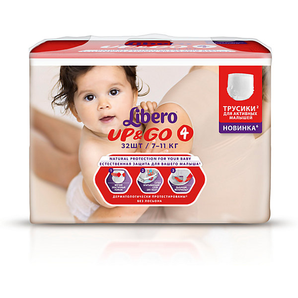 Трусики Libero Up&Go, Maxi 7-11кг (4), 32 шт. Трусики Libero Up&Go, Maxi 7-11кг (4), 32 шт.Трусики-подгузники<br>Трусики-подгузники Libero Up&Go (Либеро ап энд гоу) Zoo Collection Size 4 (7-11кг), 32 шт.<br><br>Характеристики: <br><br>• легко надевать<br>• мягкие и тонкие трусики<br>• отлично впитывают и удерживают влагу<br>• тянущийся поясок из дышащих материалов<br>• барьеры вокруг ножек защищают от протекания<br>• не сковывают движений<br>• легко снимать и сворачивать<br>• привлекательный дизайн с животными<br>• размер: 4 (7-11 кг)<br>• количество в упаковке: 32 шт.<br><br>Трусики-подгузники Libero Up&Go из коллекции Зоопарк идеально подойдут для самых активных малышей. Вы с легкостью сможете надеть трусики-подгузники, даже если ваш непоседа не любит спокойно лежать. Несмотря на небольшую толщину, трусики отлично впитывают и удерживают влагу, не сковывая движений крохи. Барьеры вокруг ножек и эластичный пояс предотвратят возможные протекания. После использования вы легко снимите подгузник, разорвав боковые швы. Клеящая лента поможет закрепить использованный подгузник после сворачивания. Трусики имеют приятный дизайн, который понравится и ребенку, и родителям: 6 различных зверюшек, которых можно встретить в любом зоопарке. Предложите малышу изучить животных и выбрать, кого из них он хочет надеть. С этими трусиками-подгузниками процесс переодевания превратится в настоящую игру!<br><br>Трусики-подгузники Libero Up&Go (Либеро ап энд гоу) Zoo Collection Size 4 (7-11кг), 32 шт. вы можете приобрести в нашем интернет-магазине.<br><br>Ширина мм: 147<br>Глубина мм: 290<br>Высота мм: 195<br>Вес г: 1123<br>Возраст от месяцев: 6<br>Возраст до месяцев: 24<br>Пол: Унисекс<br>Возраст: Детский<br>SKU: 3517646