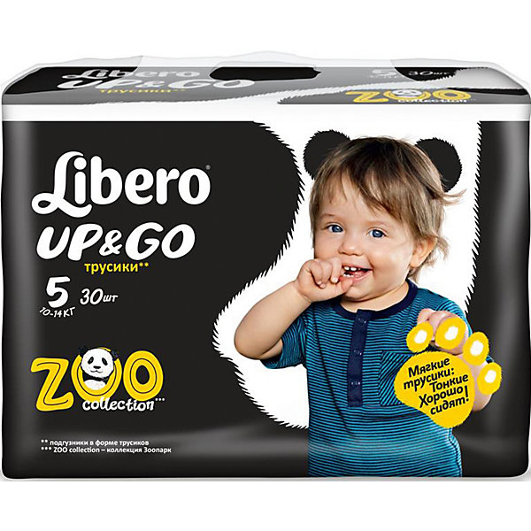 Трусики Up&Go, Maxi Plus 10-14 кг (5), 30 шт., Libero Трусики Up&Go, Maxi Plus 10-14 кг (5), 30 шт., LiberoТрусики-подгузники<br>Трусики-подгузники Libero Up&Go (Либеро ап энд гоу) Zoo Collection Size 5 (10-14кг), 30 шт.<br><br>Характеристики: <br><br>• легко надевать<br>• мягкие и тонкие трусики<br>• отлично впитывают и удерживают влагу<br>• тянущийся поясок из дышащих материалов<br>• барьеры вокруг ножек защищают от протекания<br>• не сковывают движений<br>• легко снимать и сворачивать<br>• привлекательный дизайн с животными<br>• размер: 5 (10-14 кг)<br>• количество в упаковке: 30 шт.<br><br>Трусики-подгузники Libero Up&Go из коллекции Зоопарк идеально подойдут для самых активных малышей. Вы с легкостью сможете надеть трусики-подгузники, даже если ваш непоседа не любит спокойно сидеть. Несмотря на небольшую толщину, трусики отлично впитывают и удерживают влагу, не сковывая движений крохи. Барьеры вокруг ножек и эластичный пояс предотвратят возможные протекания. После использования вы легко снимите подгузник, разорвав боковые швы. Клеящая лента поможет закрепить использованный подгузник после сворачивания. Трусики имеют приятный дизайн, который понравится и ребенку, и родителям: 6 различных зверюшек, которых можно встретить в любом зоопарке. Предложите малышу изучить животных и выбрать, кого из них он хочет надеть. С этими трусиками-подгузниками процесс переодевания превратится в настоящую игру!<br><br>Трусики-подгузники Libero Up&Go (Либеро ап энд гоу) Zoo Collection Size 5 (10-14кг), 30 шт. вы можете приобрести в нашем интернет-магазине.<br><br>Ширина мм: 147<br>Глубина мм: 390<br>Высота мм: 204<br>Вес г: 1185<br>Возраст от месяцев: 6<br>Возраст до месяцев: 36<br>Пол: Унисекс<br>Возраст: Детский<br>SKU: 3517647