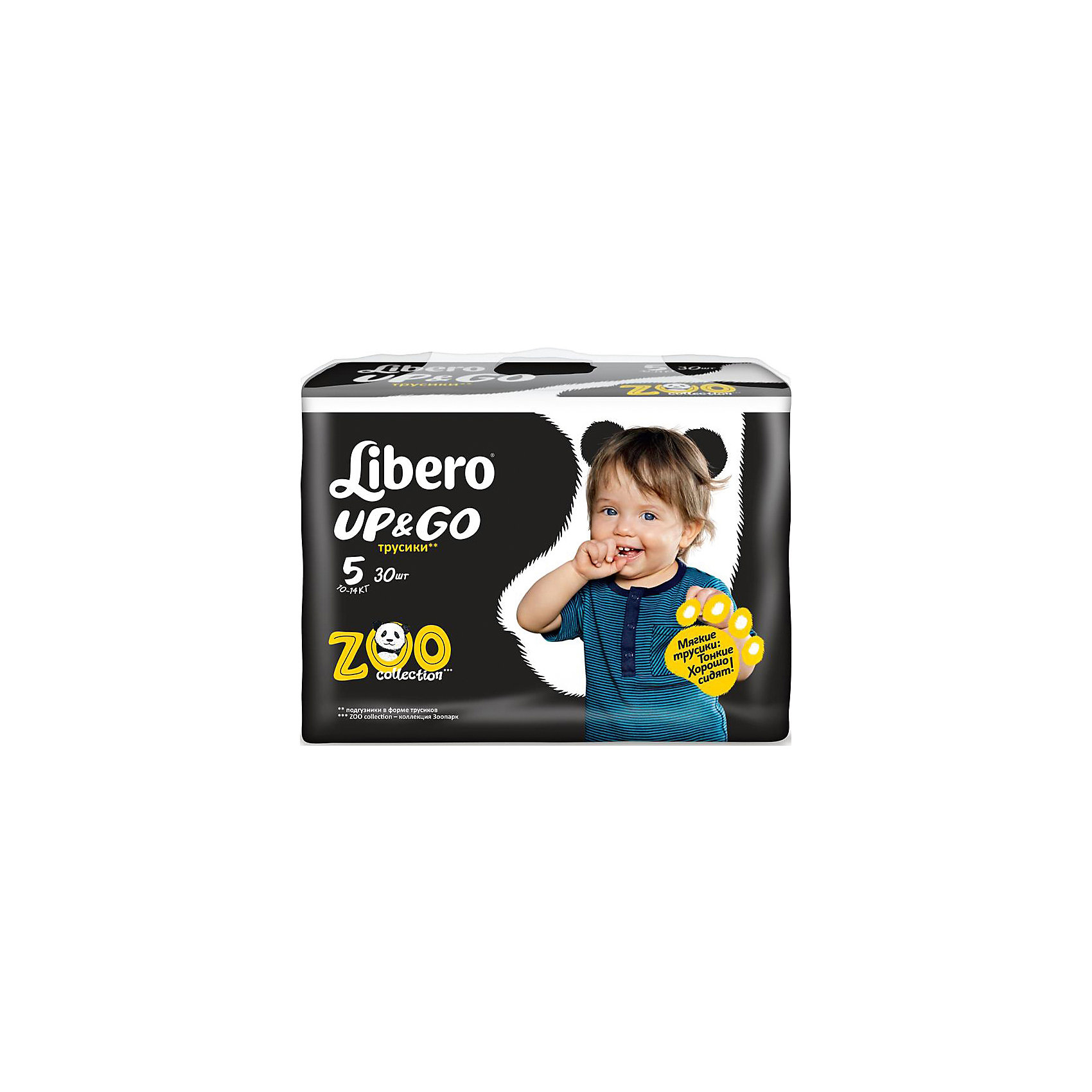 Трусики Up&Go, Maxi Plus 10-14 кг (5), 30 шт., Libero Трусики Up&Go, Maxi Plus 10-14 кг (5), 30 шт., LiberoТрусики-подгузники<br>Трусики-подгузники Libero Up&Go (Либеро ап энд гоу) Zoo Collection Size 5 (10-14кг), 30 шт.<br><br>Характеристики: <br><br>• легко надевать<br>• мягкие и тонкие трусики<br>• отлично впитывают и удерживают влагу<br>• тянущийся поясок из дышащих материалов<br>• барьеры вокруг ножек защищают от протекания<br>• не сковывают движений<br>• легко снимать и сворачивать<br>• привлекательный дизайн с животными<br>• размер: 5 (10-14 кг)<br>• количество в упаковке: 30 шт.<br><br>Трусики-подгузники Libero Up&Go из коллекции Зоопарк идеально подойдут для самых активных малышей. Вы с легкостью сможете надеть трусики-подгузники, даже если ваш непоседа не любит спокойно сидеть. Несмотря на небольшую толщину, трусики отлично впитывают и удерживают влагу, не сковывая движений крохи. Барьеры вокруг ножек и эластичный пояс предотвратят возможные протекания. После использования вы легко снимите подгузник, разорвав боковые швы. Клеящая лента поможет закрепить использованный подгузник после сворачивания. Трусики имеют приятный дизайн, который понравится и ребенку, и родителям: 6 различных зверюшек, которых можно встретить в любом зоопарке. Предложите малышу изучить животных и выбрать, кого из них он хочет надеть. С этими трусиками-подгузниками процесс переодевания превратится в настоящую игру!<br><br>Трусики-подгузники Libero Up&Go (Либеро ап энд гоу) Zoo Collection Size 5 (10-14кг), 30 шт. вы можете приобрести в нашем интернет-магазине.<br><br>Ширина мм: 147<br>Глубина мм: 390<br>Высота мм: 204<br>Вес г: 1185<br>Возраст от месяцев: 6<br>Возраст до месяцев: 36<br>Пол: Унисекс<br>Возраст: Детский<br>SKU: 3517647