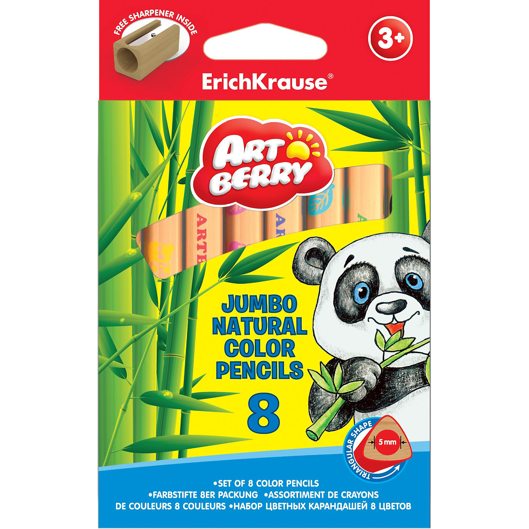 Цветные карандаши, 8цв., треугольн., с точилкой. Artberry nature Jumbo Цветные карандаши, 8цв., треугольн., с точилкой. Artberry nature JumboРисование<br>Набор цветных карандашей треугольного сечения Erich Krause (Эрих Краузе) Artberry nature Jumbo. 8 цветов.<br>Карандаши отличаются яркими цветами, имеют прочный неломающийся грифель и легко затачиваются.<br><br>Дополнительная информация:<br><br>- в наборе: деревянная точилка<br>- грифель диаметром 5.0мм<br>- корпус треугольный<br><br>Цветные карандаши, 8цв., треугольн., с точилкой. Artberry nature Jumbo Erich Krause (Эрих Краузе) можно купить в нашем магазине.<br><br>Ширина мм: 150<br>Глубина мм: 95<br>Высота мм: 15<br>Вес г: 109<br>Возраст от месяцев: 36<br>Возраст до месяцев: 72<br>Пол: Унисекс<br>Возраст: Детский<br>SKU: 3525226