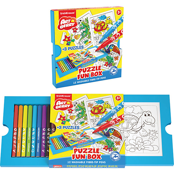 Набор для творчества Puzzle Fun box Artberry Набор для творчества Puzzle Fun box ArtberryНаборы для раскрашивания<br>Характеристики товара:<br><br>• материал: бумага <br>• в комплект входит: пазл – 3 шт, фломастеры – 12 цв<br>• возраст: от 3 лет<br>• габариты упаковки: 18х18,5х0,3 см<br>• вес: 292 г<br>• страна производитель: Китай<br><br>Сборка пазла и раскрашивание картинок – одно из любимых занятий всех малышей. Порадуйте своего ребенка уникальным набором, где раскраска представлена в виде пазл-картинки, которую сначала нужно собрать и только потом раскрашивать фломастерами, входящими в комплект!<br><br>Набор для творчества Puzzle Fun box Artberry можно купить в нашем интернет-магазине.<br><br>Ширина мм: 180<br>Глубина мм: 185<br>Высота мм: 30<br>Вес г: 292<br>Возраст от месяцев: 36<br>Возраст до месяцев: 2147483647<br>Пол: Унисекс<br>Возраст: Детский<br>SKU: 3525232