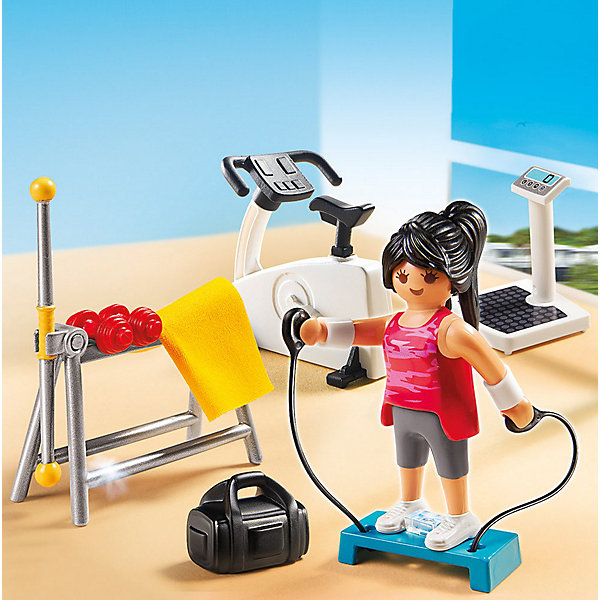 PLAYMOBIL 5578 Особняки: Комната для фитнеса PLAYMOBIL 5578 Особняки: Комната для фитнесаПластмассовые конструкторы<br>В этой чудесной комнате есть все, чтобы привести тело в порядок! Скорее включай магнитофон и приступай к физическим упражнениям! Все детали набора выполнены из высококачественного пластика безопасного для детей. Наборы этой серии наглядно рассказывают ребенку об окружающем его современном мире, помогают сформировать социальные навыки. Можно проигрывать с ребенком различные сцены из жизни (например, в гостях, на прогулке в городе, в магазине) тренируя его коммуникативные способности и обучая тому, как вести себя в различных жизненных ситуациях. <br><br>Дополнительная информация:<br><br>- Материал: пластик.<br>- Размер фигурки: 7,5 см.<br>- Руки, ноги, голова у фигурки подвижные. <br>- Комплектация: фигурка девушки, магнитофон, весы, велотренажер, степпер, скакалка, гантели, коврик. <br>- Совместим с другими наборами этой серии. <br><br>Набор PLAYMOBIL 5578 Особняки: Комната для фитнеса, можно купить в нашем магазине.<br><br>Ширина мм: 153<br>Глубина мм: 151<br>Высота мм: 54<br>Вес г: 93<br>Возраст от месяцев: 48<br>Возраст до месяцев: 120<br>Пол: Унисекс<br>Возраст: Детский<br>SKU: 3536831