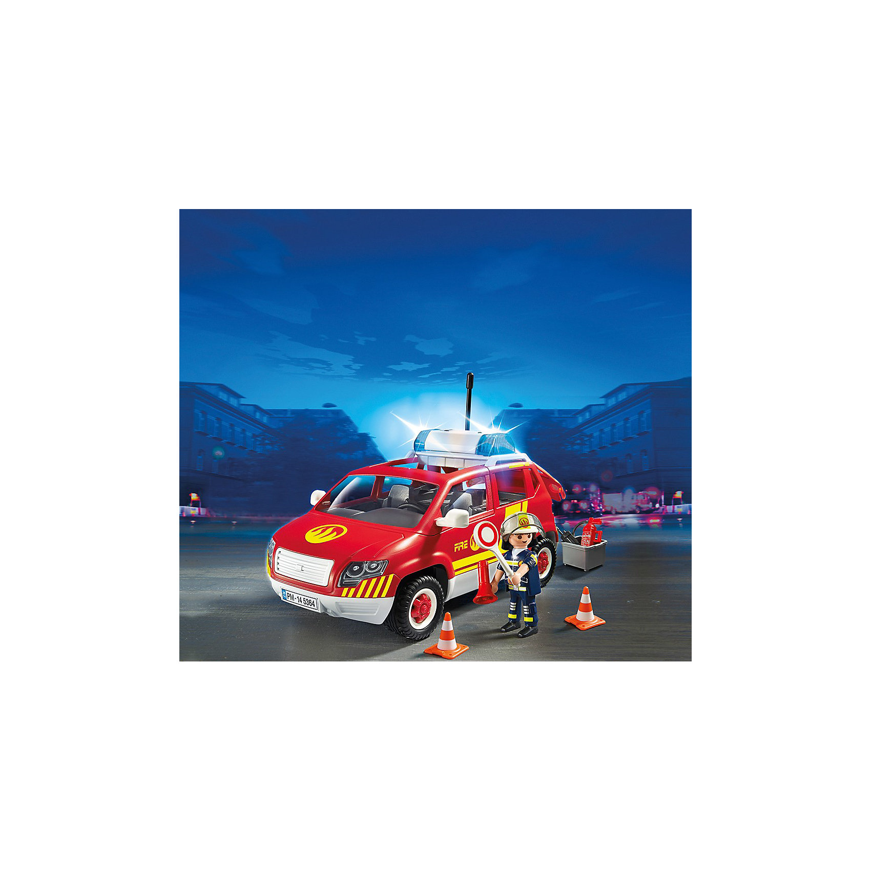 PLAYMOBIL 5364 Пожарная служба: Пожарная машина командира со светом и звуком PLAYMOBIL 5364 Пожарная служба: Пожарная машина командира со светом и звукомПластмассовые конструкторы<br>Конструктор PLAYMOBIL (Плеймобил) 5364 Пожарная служба: Пожарная машина командира со светом и звуком - находка для заботливых родителей! Конструктор Вашего ребенка должен быть именно таким: красочным, безопасным и очень интересным. Серия Пожарная служба специально создана для малышей которые не боятся опасности и мечтают помогать другим людям. Пожарные - самая отважная профессия! Настоящий пожарный должен быть смелым, сильным и очень ловким. В наборе Пожарная машина командира со светом и звуком ребенок найдет фигурку командира пожарной команды, одетого в специальную форму и каску. У него очень важная миссии - он координирует работу около места возгорания. Он отдает четкие приказы в рупор и все машины руководствуются его указаниями. В машине командира множество вещей необходимых при такой важной работе: огнетушитель, инструменты, конусы. Его машина оснащена мигалкой, которая позволяет быстро доезжать до места происшествия. Создай интересные сюжеты с набором Пожарная машина командира со светом и звуком или объедини его с другими наборами серии и игра станет еще интереснее. Придумывая замечательные сюжеты с деталями конструктора, Ваш ребенок развивает фантазию, учится заботе и просто прекрасно проводит время!<br><br>Дополнительная информация:<br><br>- Конструкторы PLAYMOBIL (Плеймобил) отлично развивают мелкую моторику, фантазию и воображение;<br>- В наборе: минифигурка командира, машина со светом и звуком, дорожные конусы, рупор, дорожный знак, огнетушитель, аксессуары;<br>- Количество деталей: 38 шт;<br>- Материал: безопасный пластик;<br>- Размер минифигурок: 7,5 см;<br>- Размер упаковки: 25 х 20 х 13 см<br><br>Конструктор PLAYMOBIL (Плеймобил) 5364 Пожарная служба: Пожарная машина командира со светом и звуком можно купить в нашем интернет-магазине.<br><br>Ширина мм: 256<br>Глубина мм: 203<br>Высота мм: 129<br>Вес г: 555<br>Возраст от месяцев: 60<br>Возраст до месяцев: 120<br>Пол: Мужской<br>Возраст: Детский<br>SKU: 3536837