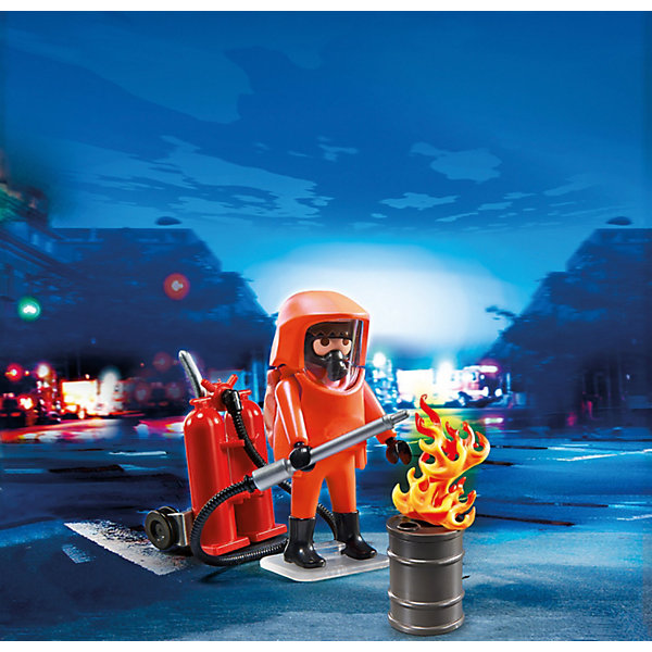 PLAYMOBIL 5367 Пожарная служба: Специальные пожарные силы PLAYMOBIL 5367 Пожарная служба: Специальные пожарные силыПластмассовые конструкторы<br>Пожарная служба: Специальные пожарные силы – небольшой и компактный набор, который всегда можно брать с собой. <br>Бывают ситуации, когда простые пожарные не могут справиться с огнем. <br>Он полыхает высоким пламенем, и войти в горящее здание можно только в специальном огнеупорном костюме. <br>Таким тушением может заниматься специально подготовленный пожарный, который не боится большого пламени и уверенно двигается среди раскаленного огня. <br>Игровые наборы Playmobil (Плеймобил) помогут создать интересный игровой момент и надолго привлекут внимание ребенка. <br>Для тушения пожара пожарный надевает оранжевый огнеупорный костюм. <br>Сзади него крепится бак с раствором, который при прохождении через трубку превращается в пену. <br>Огонь таким составом раствора легко тушится. <br>С пеной можно работать в деревянных и бетонных помещениях, она тушит места возгорания, где есть проводка. <br>Конструкторы помогут собрать картинку воедино и осуществить задуманное юным сценаристом.<br>В игровой набор Playmobil входят фигурка пожарного в костюме, огонь в бочке, инструмент для перевозки раствора, шланг и труба.<br>Игрушка знакомит ребенка с новой профессией, объясняет, чем занимаются пожарные. <br>Игры с набором развивают образное мышление и логику, любознательность и внимание.<br><br>PLAYMOBIL 5367 Пожарная служба: Специальные пожарные силы можно купить в нашем магазине.<br><br>Ширина мм: 156<br>Глубина мм: 101<br>Высота мм: 54<br>Вес г: 66<br>Возраст от месяцев: 60<br>Возраст до месяцев: 120<br>Пол: Мужской<br>Возраст: Детский<br>SKU: 3536840