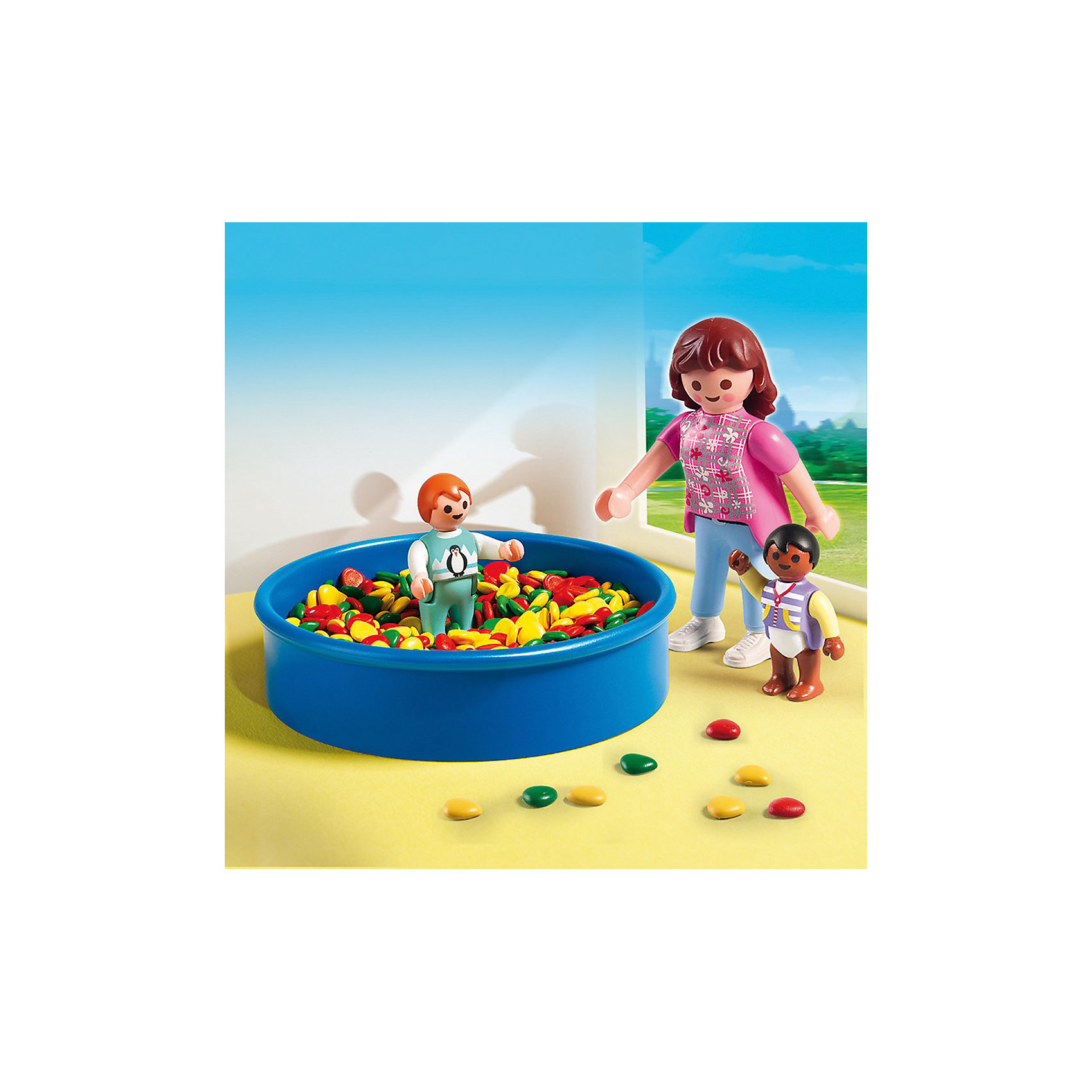 PLAYMOBIL 5572 Детский сад: Игровая площадка с шариками PLAYMOBIL 5572 Детский сад: Игровая площадка с шарикамиПластмассовые конструкторы<br>Конструктор PLAYMOBIL (Плеймобил) 5572 Детский сад: Игровая площадка с шариками - находка для заботливых родителей! Конструктор Вашего крохи должен быть именно таким: красочным, безопасным и очень привлекательным. Серия Детский сад особенно понравится девчонкам, ведь они обожают укачивать, воспитывать и играть с малышами. В наборе Игровая площадка с шариками ребенок найдет фигурки мамы и малышей, которые весело играют в манеже с шариками. Мама не оставляет крошек без присмотра ни на минуту. Малыши стали резвиться и выбросили разноцветные шарики из манежа. Мама обязательно объяснить крошкам, что после игры нужно сложить шарики на место. С помощью этого замечательного набора Вы в игровой форме сможете приучить своего ребенка к порядку. Создай интересные сюжеты с набором Игровая площадка с шариками или объедини его с другими наборами серии и игра станет еще интереснее. Придумывая замечательные сюжеты с деталями конструктора, Ваш ребенок развивает фантазию учится заботе о малышах и просто прекрасно проводит время!<br><br>Дополнительная информация:<br><br>- Конструкторы PLAYMOBIL (Плеймобил) отлично развивают мелкую моторику, фантазию и воображение;<br>- В наборе: 3 минифигурки (мама, два малыша), манеж, разноцветные шарики;<br>- Количество деталей: 4 шт;<br>- Материал: безопасный пластик;<br>- Размер минифигурки мамы: 7,5 см;<br>- Размер упаковки: 53 х 16 х 16,5 см<br><br>Конструктор PLAYMOBIL (Плеймобил) 5572 Детский сад: Игровая площадка с шариками можно купить в нашем интернет-магазине.<br><br>Ширина мм: 153<br>Глубина мм: 152<br>Высота мм: 53<br>Вес г: 112<br>Возраст от месяцев: 48<br>Возраст до месяцев: 120<br>Пол: Унисекс<br>Возраст: Детский<br>SKU: 3536846