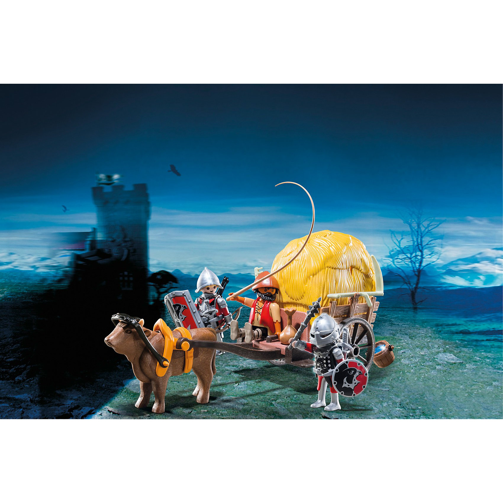 PLAYMOBIL 6005 Рыцари: Рыцари Сокола с камуфляжной повозкой PLAYMOBIL 6005 Рыцари: Рыцари Сокола с камуфляжной повозкойСолдатики и рыцари<br>Конструктор PLAYMOBIL (Плеймобил) 6005 Рыцари: Рыцари Сокола с камуфляжной повозкой - прекрасная возможность для ребенка проявить свою фантазию! Времена доблестных рыцарей, прекрасных дам и захватывающих приключений всегда будут для детей очень интересными. Рыцарям Сокола никак не взять неприступную крепость без помощи смекалки. Пробраться в крепость с оружием вызвался фермер: из его повозки рыцари сделали настоящее укрытие! В наборе Рыцари Сокола с камуфляжной повозкой ребенок найдет не только повозку запряженную волом, но и камуфляжный стог сена, в котором без труда помещаются доблестные рыцари с доспехами и оружием. С помощью лука, щитов и мечей два доблестных рыцаря Сокола смогут отразить нападение защитников крепости. Перехитри охранников крепости и спаси пленных! Конструктор Рыцари Сокола с камуфляжной повозкой дает ребенку множество игровых возможностей: в него интересно играть как одному, так и вдвоем. Создай увлекательные сюжеты с набором Рыцари Сокола с камуфляжной повозкой или объедини его с другими наборами серии и игра станет еще интереснее. Придумывая увлекательные сюжеты с деталями конструктора, Ваш ребенок развивает фантазию, мышление и просто прекрасно проводит время!<br><br>Дополнительная информация:<br><br>- Конструкторы PLAYMOBIL (Плеймобил) отлично развивают мелкую моторику, фантазию и воображение;<br>- В наборе: 3 минифигурки (2 рыцаря и фермер), повозка, вол, стог сена из двух частей, грабли, 2 шлема, 3 меча, щиты, ножи, лук, колчан со стрелами, серп, кнут, ведро воды, другие аксессуары;<br>- Количество деталей: 41 шт;<br>- Материал: безопасный пластик;<br>- Размер минифигурок: 7,5 см;<br>- Размер упаковки: 25 х 7,5 х 20 см<br><br>Конструктор PLAYMOBIL (Плеймобил) 6005 Рыцари: Рыцари Сокола с камуфляжной повозкой можно купить в нашем интернет-магазине.<br><br>Ширина мм: 256<br>Глубина мм: 205<br>Высота мм: 78<br>Вес г: 364<br>Возраст от месяцев: 48<br>Возраст до месяцев: 120<br>Пол: Мужской<br>Возраст: Детский<br>SKU: 3536852