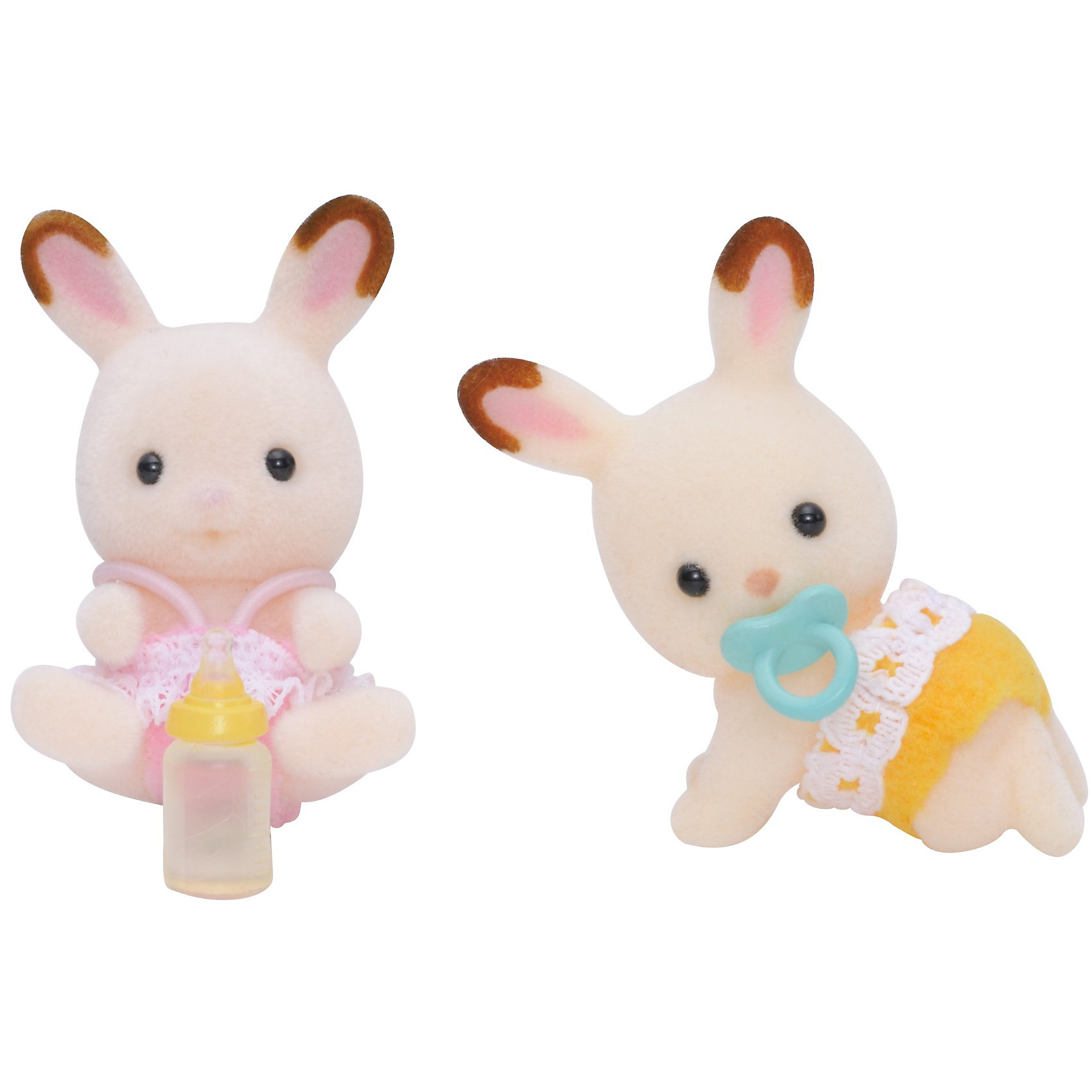 Набор Шоколадные Кролики-двойняшки (новая версия), Sylvanian Families Набор Шоколадные Кролики-двойняшки (новая версия), Sylvanian FamiliesSylvanian Families<br>Набор Шоколадные Кролики-двойняшки (новая версия), Sylvanian Families (Сильваниан Фэмилис) - прекрасный набор, состоящий из двух маленьких кроликов. Сестренка в розовом платьице и ее братик, в желтых штанишках, - озорные непоседы- двойняшки, которые любят играть и веселиться вместе. В комплект к фигуркам входят маленькая бутылочка и пустышка. Все детали игрушек отлично проработаны и выполнены из высококачественного материала. Этот набор прекрасно развивает мелкую моторику и фантазию ребенка.<br><br>Дополнительная информация:<br><br>- Материал: пластик, ПВХ с полимерным напылением, текстиль<br>- Размер: 3.5 см<br>- Комплектация: две фигурки, бутылочка, пустышка.<br>- Подвижные головы у фигурок<br><br>Набор Шоколадные Кролики-двойняшки (новая версия), Sylvanian Families (Сильваниан Фэмилис) можно купить в нашем магазине.<br><br>Ширина мм: 120<br>Глубина мм: 76<br>Высота мм: 38<br>Вес г: 37<br>Возраст от месяцев: 36<br>Возраст до месяцев: 72<br>Пол: Женский<br>Возраст: Детский<br>SKU: 3549188