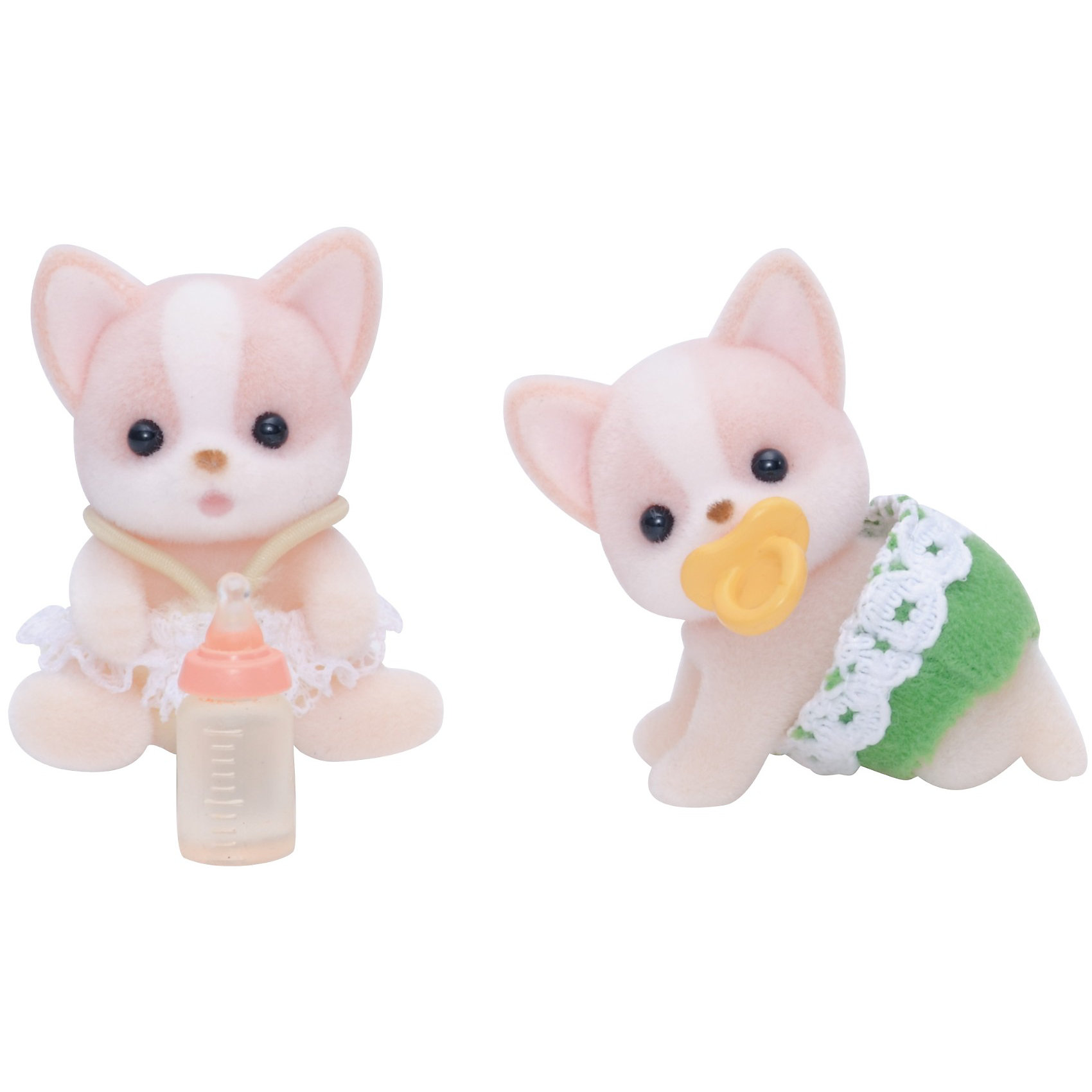 Набор Чихуахуа-двойняшки, Sylvanian Families Набор Чихуахуа-двойняшки, Sylvanian FamiliesSylvanian Families<br>Набор Чихуахуа-двойняшки, Sylvanian Families (Сильваниан Фэмилис) - прекрасный набор, состоящий из двух маленьких щенков- двойняшек. Сестренка, в розовом платьице и братик, в зеленых штанишках, - озорные непоседы, которые любят играть и веселиться вместе. В комплект к фигуркам входят маленькая бутылочка и пустышка. Все детали игрушек отлично проработаны и выполнены из высококачественного материала. Этот набор прекрасно развивает мелкую моторику и фантазию ребенка.<br><br>Дополнительная информация:<br><br>- Материал: пластик, ПВХ с полимерным напылением, текстиль<br>- Размер: 3.5 см<br>- Комплектация: две фигурки, бутылочка, пустышка.<br>- Подвижные головы у фигурок<br><br>Набор Чихуахуа-двойняшки, Sylvanian Families (Сильваниан Фэмилис) можно купить в нашем магазине.<br><br>Ширина мм: 120<br>Глубина мм: 78<br>Высота мм: 38<br>Вес г: 32<br>Возраст от месяцев: 36<br>Возраст до месяцев: 72<br>Пол: Женский<br>Возраст: Детский<br>SKU: 3549194
