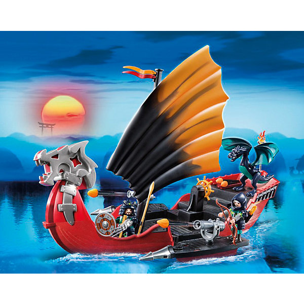 PLAYMOBIL 5481 Азиатский дракон: Корабль Дракона PLAYMOBIL 5481 Азиатский дракон: Корабль ДраконаПластмассовые конструкторы<br>Набор PLAYMOBIL 5481 - это большой мощный боевой корабль дракона с двумя воинами в доспехах и драконом. Корабль выполнен в азиатском стиле и оснащен большим парусом. В наборе много оружия, а также пушки, стреляющие огненными снарядами. Корабль можно дополнить навесным набором. Новый маленький дракон полностью подвижен.<br><br>Корабль Дракона реально держится на воде - это прекрасная возможность взять его с собой в ванну или на речку. Корабль Дракона - это боевое судно, способное атаковать врага стремительно и со всех сторон, по его бортам расположены стреляющие пушки. А мощная носовая часть позволяет идти на таран вражеских кораблей. На палубе найдется место и для размещения мобильной десантной группы.<br>Корабль дракона можно оснастить подводным мотором № 5159 (покупается отдельно). <br><br>Дополнительная информация:<br><br>- В комплекте: боевой корабль, маленький дракон с крыльями, два воина с оружием;<br>- Материал: пластик;<br>- Размер упаковки: 50 х 15 х 40 см;<br>- Вес с упаковкой: 1,35 кг.<br><br>Азиатского дракона: Корабль дракона, PLAYMOBIL (Плеймобил) 5481 можно купить в нашем интернет-магазине.<br><br>Ширина мм: 500<br>Глубина мм: 400<br>Высота мм: 150<br>Вес г: 1350<br>Возраст от месяцев: 60<br>Возраст до месяцев: 144<br>Пол: Мужской<br>Возраст: Детский<br>SKU: 3553837