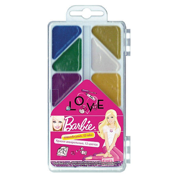 Краски акварельные (медовые), 12 цв, Barbie Краски акварельные (медовые), 12 цв, BarbieАкварель<br>Краски акварельные (медовые), 12 цв, Barbie (Барби) от Академия Групп. В наборе содержатся краски 12 цветов, которые хорошо ложатся на бумагу, быстро сохнут. Качественный и безопасный для здоровья набор красок в пластиковом прозрачном пенале порадует юных художниц яркими цветами нарисованных картин. В футляре имеется отделение для кисточки, кисть в набор не входит.<br><br>В качестве красящего элемента используются натуральные пигменты. Содержат медовые добавки. Легко смываются с рук и одежды.<br><br>Подарите Вашему ребенку праздник творчества!<br><br>Дополнительная информация:<br><br>- Упаковка: пластиковая коробка с прозрачной крышкой<br>- Размер упаковки: 18 х 8 х 1,2 см<br><br>Краски акварельные (медовые), 12 цв, Barbie (Барби) можно купить в нашем интернет-магазине.<br><br>Ширина мм: 180<br>Глубина мм: 80<br>Высота мм: 12<br>Вес г: 200<br>Возраст от месяцев: 96<br>Возраст до месяцев: 108<br>Пол: Женский<br>Возраст: Детский<br>SKU: 3563138