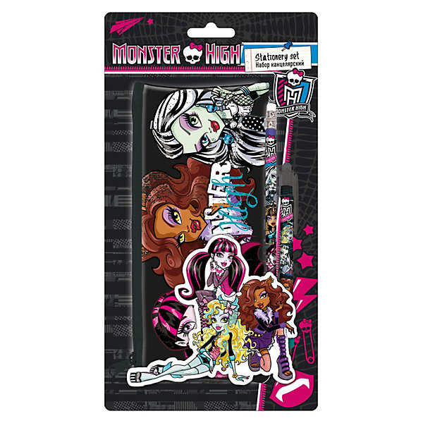 Набор: пенал, карандаш ч/г с ластиком, ручка, Monster High Набор: пенал, карандаш ч/г с ластиком, ручка, Monster HighMonster High<br>Канцелярский набор Monster High (Школа Монстров) в блистере порадует маленькую школьницу оригинальным дизайном в стиле популярного мультсериала Школа Монстров. В комплект входят пенал, чернографитный карандаш с ластиком и автоматическая ручка. <br><br>Пенал изготовлен из высококачественного материла, благодаря которому он прослужит долго, застегивается на молнию, имеет вместительное отделение, в котором поместятся все необходимые принадлежности для учебы. Все принадлежности набора декорированы изображениями героинь Школы монстров.<br><br>Дополнительная информация:<br><br>- В комплекте: пенал, ч/г карандаш с ластиком, ручка автоматическая.<br>- Материал: ПВХ, пластик.<br>- Размер: 25,5 х 12,5 х 2 см.<br>- Вес: 67 гр.<br><br>Канцелярский набор Monster High можно купить в нашем интернет-магазине.<br><br>Ширина мм: 255<br>Глубина мм: 125<br>Высота мм: 20<br>Вес г: 67<br>Возраст от месяцев: 120<br>Возраст до месяцев: 144<br>Пол: Женский<br>Возраст: Детский<br>SKU: 3563217