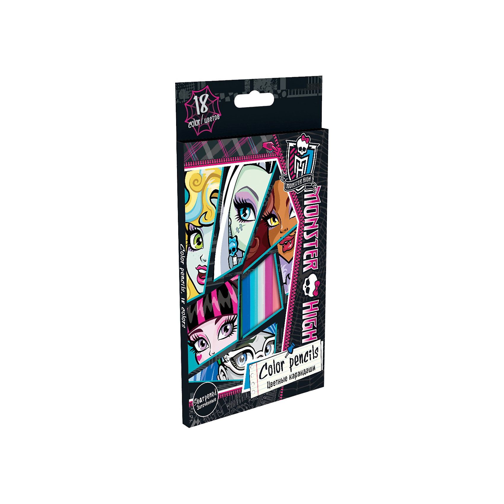 Цветные карандаши, 18 шт, Monster High Цветные карандаши, 18 шт, Monster HighMonster High<br>Цветные карандаши, 18 шт, Monster High (Монстр Хай) - замечательный подарок для начинающих девочек-художников!<br>Яркие, насыщенные цвета карандашей Monster High помогут вашей доченьке передать свои фантазии и идеи на бумаге. Карандаши имеют шестигранную форму, что очень удобно при использовании.<br><br>Дополнительная информация:<br><br>- Карандашей в наборе: 18штук<br>- Длина карандаша: 17,8 см.<br>- Прочный цветной грифель: диаметр 3 мм.<br>- Размер в упаковке: 215х50х10 мм.<br>- Материал корпуса: дерево липа<br><br>Цветные карандаши, 18 шт, Monster High (Монстр Хай) можно купить в нашем интернет-магазине.<br><br>Ширина мм: 215<br>Глубина мм: 130<br>Высота мм: 10<br>Вес г: 100<br>Возраст от месяцев: 120<br>Возраст до месяцев: 144<br>Пол: Женский<br>Возраст: Детский<br>SKU: 3563242