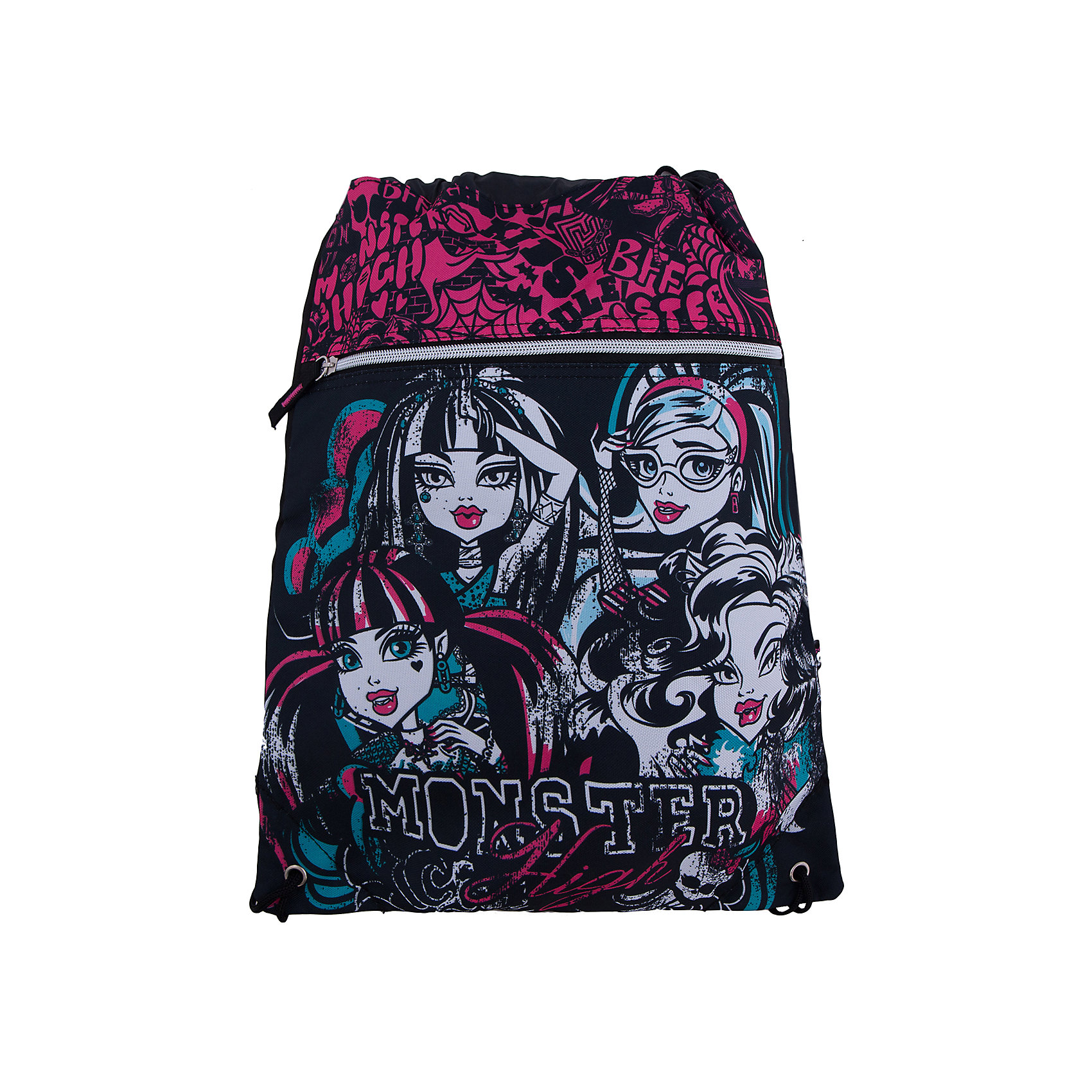 Сумка-рюкзак для обуви, Monster High Сумка-рюкзак для обуви, Monster HighСумка-рюкзак для обуви Monster High (Школа Монстров) идеально подойдет для сменной обуви маленькой школьницы и для физкультурной формы. <br>Рюкзачок выполнен из прочной непромокаемой ткани, по бокам затягивается специальными шнурками, выполняющими одновременно роль лямок рюкзака. Имеется дополнительный карман на молнии. Рюкзак оформлен в стиле популярного мультсериала Школа монстров и украшен изображениями его героинь.<br><br>Дополнительная информация:<br><br>- Материал: полиэстер.<br>- Размер: 43 х 34 см.<br>- Вес: 0,166 кг. <br><br>Сумку-рюкзак для обуви Monster High можно купить в нашем интернет-магазине.<br><br>Ширина мм: 20<br>Глубина мм: 400<br>Высота мм: 340<br>Вес г: 166<br>Возраст от месяцев: 120<br>Возраст до месяцев: 144<br>Пол: Женский<br>Возраст: Детский<br>SKU: 3563319