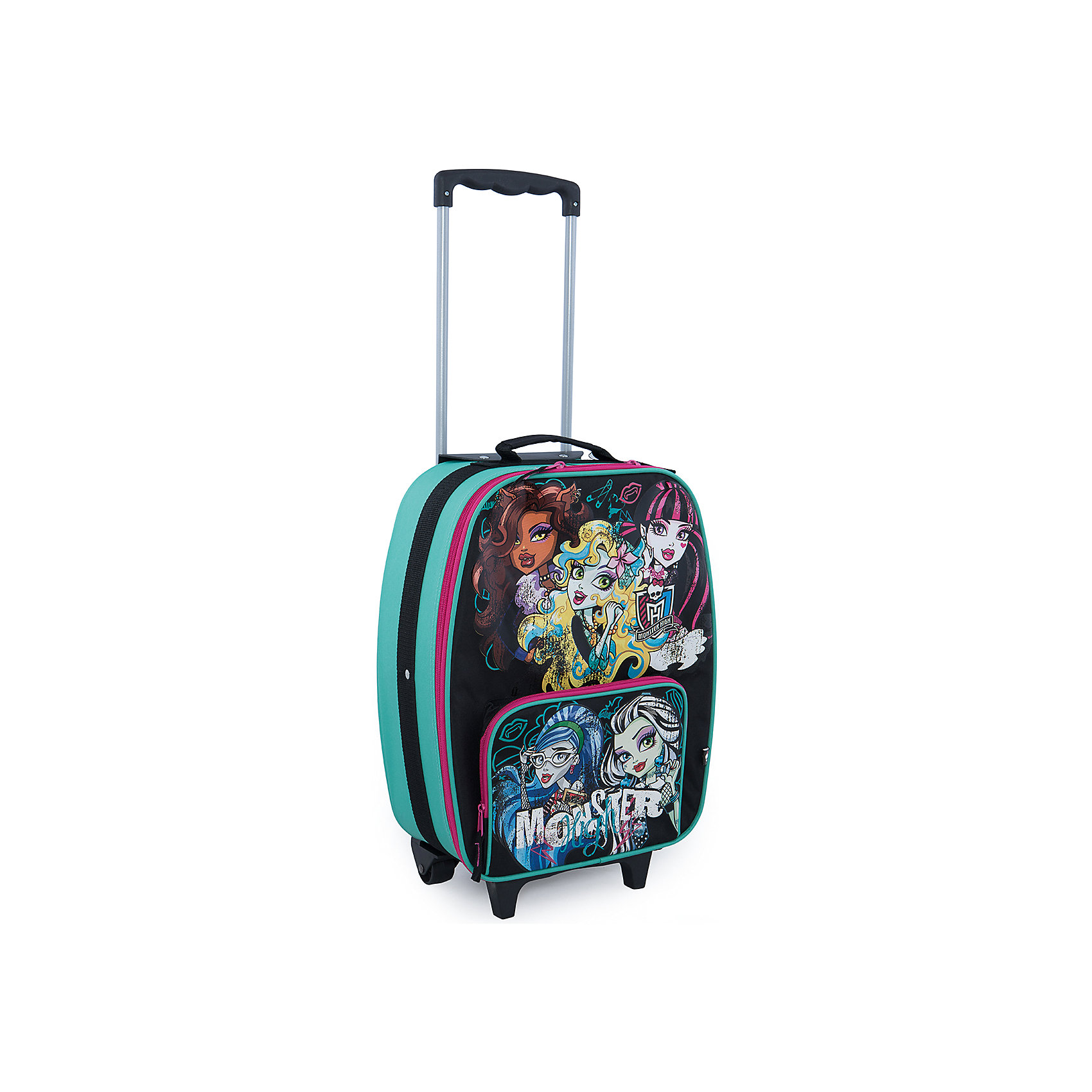 Чемодан на роликах, Monster High Чемодан на роликах, Monster HighЧемодан на роликах Monster High придется по вкусу всем юным поклонницам мультсериала Школа монстров, он отличается прочностью и надежностью, это идеальный вариант для путешествий. Внутри чемодана два больших отделения и одно маленькое, застежки на молнии. Для перевозки, чемодан оборудован прочными колесиками.<br><br>Пластмассовая выдвижная рукоятка имеет анатомический рельеф для ладони. Чемодан выполнен в черно-бирюзовой расцветке, с оригинальным дизайном, в виде принта используются героини из всеми любимого мультфильма Школа монстров.<br><br>Дополнительная информация:<br><br>- Материал: полиэстер.<br>- Размер: 41 х 33 х 13 см.<br><br>Чемодан на роликах Monster High можно купить в нашем интернет-магазине.<br><br>Ширина мм: 410<br>Глубина мм: 330<br>Высота мм: 130<br>Вес г: 1500<br>Возраст от месяцев: 120<br>Возраст до месяцев: 144<br>Пол: Женский<br>Возраст: Детский<br>SKU: 3563423
