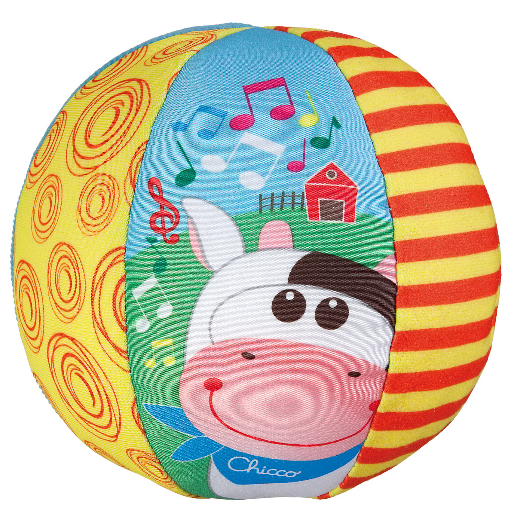 Мягкая игрушка Музыкальный мячик, с коровкой, Chicco Мягкая игрушка Музыкальный мячик, с коровкой, ChiccoИгрушки для малышей<br>Мягкая игрушка Музыкальный мячик, с коровкой, Chicco (Чико) – это замечательная развивающая игрушка для вашего малыша.<br>Мягкая игрушка Chicco Музыкальный мяч, с коровкой привлечет внимание вашего малыша и не позволит ему скучать! Мягконабивной мяч выполнен из текстильного материала разных цветов и фактур имеет принт в виде улыбчивой коровки. Его форма удобна для держания и хватания маленькими детскими ручками. Веселые мелодии и звуковые эффекты активируются при встряхивании и катании игрушки. Игрушка поможет малышу развить цветовое и звуковое восприятие, тактильные ощущения, мышление, мелкую моторику рук и координацию движений. Благодаря отсоединяемому батарейному отсек мячик можно мыть в стиральной машине.<br><br>Дополнительная информация:<br><br>- Материал: текстиль<br>- Диаметр мяча: 15 см.<br>- Батарейки: 2хААА (не входят в комплект)<br><br>Мягкую игрушку Музыкальный мячик, с коровкой, Chicco (Чико) можно купить в нашем интернет-магазине.<br><br>Ширина мм: 213<br>Глубина мм: 190<br>Высота мм: 162<br>Вес г: 343<br>Возраст от месяцев: 6<br>Возраст до месяцев: 24<br>Пол: Унисекс<br>Возраст: Детский<br>SKU: 3587127
