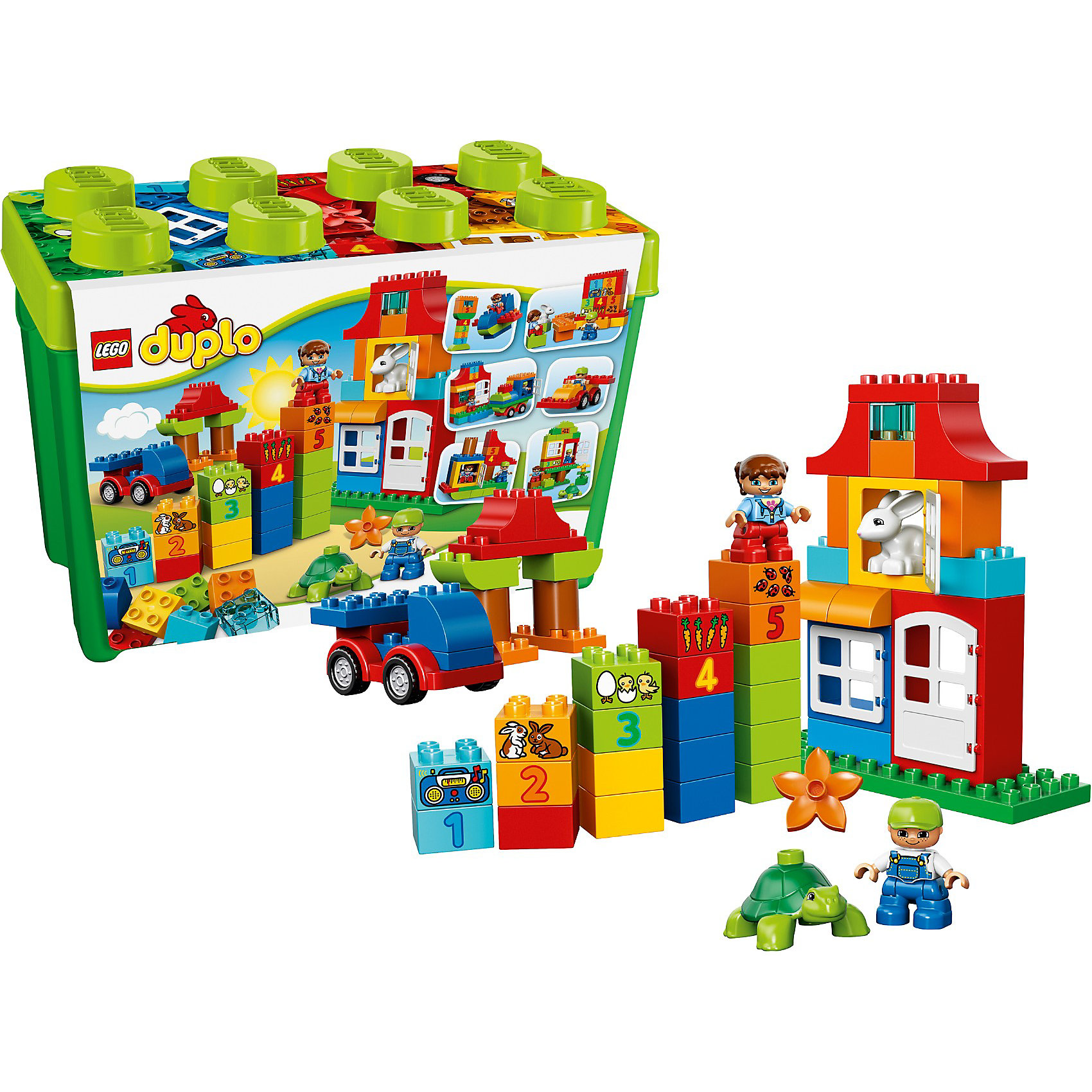 LEGO DUPLO 10580: Набор для весёлой игры LEGO DUPLO 10580: Набор для весёлой игрыПластмассовые конструкторы<br>Большой набор LEGO DUPLO (ЛЕГО ДУПЛО) 10580 – это увлекательная и познавательная игра! Благодаря гладким разноцветным элементам, надёжно скрепляющимся между собой, ребёнок сможет освоить азы конструирования и самостоятельно подбирать цвета и формы для будущих моделей. Количество возможных игровых ситуаций ограничивается лишь фантазией юного архитектора, так как из деталей набора можно построить любой объект из реальной жизни, будь-то железнодорожная станция с паровозом или загородная ферма с животными. Во время сборки можно следовать красочным инструкциям, входящим в комплект, или придумывать собственные сюжеты. Также прекрасным обучающим элементом во время игры станут кубики с цифрами и предметами, объединённые одним цветом. <br><br>Серия LEGO DUPLO (ЛЕГО ДУПЛО) создана специально для маленьких ручек и большого воображения! Конструкторы LEGO DUPLO (ЛЕГО ДУПЛО), предназначенные для детей дошкольного возраста, сочетают игру и обучение, а также развивают мелкую моторику, пространственное мышление и творческие способности малышей и дошкольников. Кубики LEGO DUPLO (ЛЕГО ДУПЛО) в 8 раз больше, чем обычные кубики, что позволяет ребенку удобно их держать и быстро строить.<br><br>Дополнительная информация:<br><br>- Конструкторы LEGO DUPLO (ЛЕГО ДУПЛО) помогают развивать мелкую моторику, видеть причинно-следственные связи, получать опыт пространственного и абстрактного мышления;<br>- Количество деталей: 95 шт;<br>- Красочные инструкции в комплекте;<br>- В набор входят 2 минифигурки детей с разнообразными аксессуарами: кубиками, базовой деталью кузова, оконными и дверными элементами;<br>- Весь набор упакован в прочную, легко узнаваемую коробку для хранения в форме кубика LEGO;<br>- Серия: ЛЕГО ДУПЛО;<br>- Материал: пластик;<br>- Размер упаковки: 26,2 х 18 х 37 см;<br>- Вес: 1,774 кг<br><br>Конструктор LEGO DUPLO (ЛЕГО ДУПЛО) 10580: Набор для весёлой игры можно купить в нашем интернет-магазине.<br><br>Ширина мм: 368<br>Глубина мм: 269<br>Высота мм: 185<br>Вес г: 1466<br>Возраст от месяцев: 18<br>Возраст до месяцев: 60<br>Пол: Унисекс<br>Возраст: Детский<br>SKU: 3623253