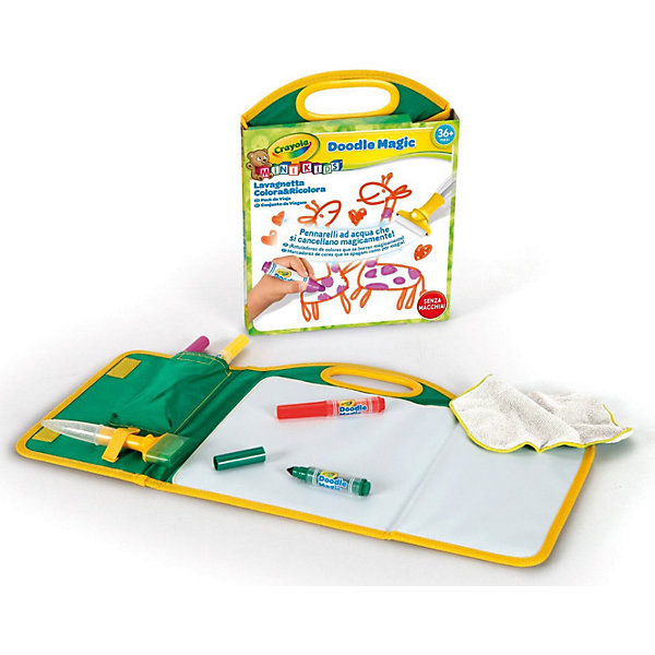 Дорожный набор Doodle magic, Crayola Дорожный набор Doodle magic, CrayolaНаборы для раскрашивания<br>Детский дорожный набор для рисования Doodle Magic всегда удобно брать с собой. Он имеет удобные для переноски размеры, но при этом включает все необходимое для рисования. <br>Уникальность маркеров Doodle Magic в том, что рисунки, сделанные с их помощью, можно удалить с любой поверхности обычной водой. Даже с одежды. А тряпочка и губка, которые тоже входят в набор, заметно облегчат эту задачу. В коробке с набором вы найдете 3 маркера Doodle Magic, а также полотно для рисования. Оно идеально подойдет для рисования и заменит обычную бумагу. Причем использовать эту поверхность можно бесконечное число раз. <br>Рекомендуется для детей от 3 лет.<br><br>Ширина мм: 284<br>Глубина мм: 225<br>Высота мм: 35<br>Вес г: 296<br>Возраст от месяцев: 36<br>Возраст до месяцев: 72<br>Пол: Унисекс<br>Возраст: Детский<br>SKU: 3638595